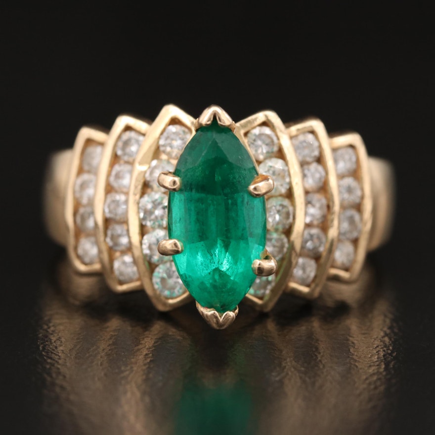 14K Marquise Emerald and 1.01 CTW Diamond Ring