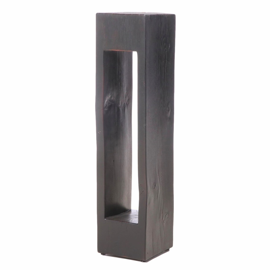 Hewn Ebonized Wood Pedestal Stand