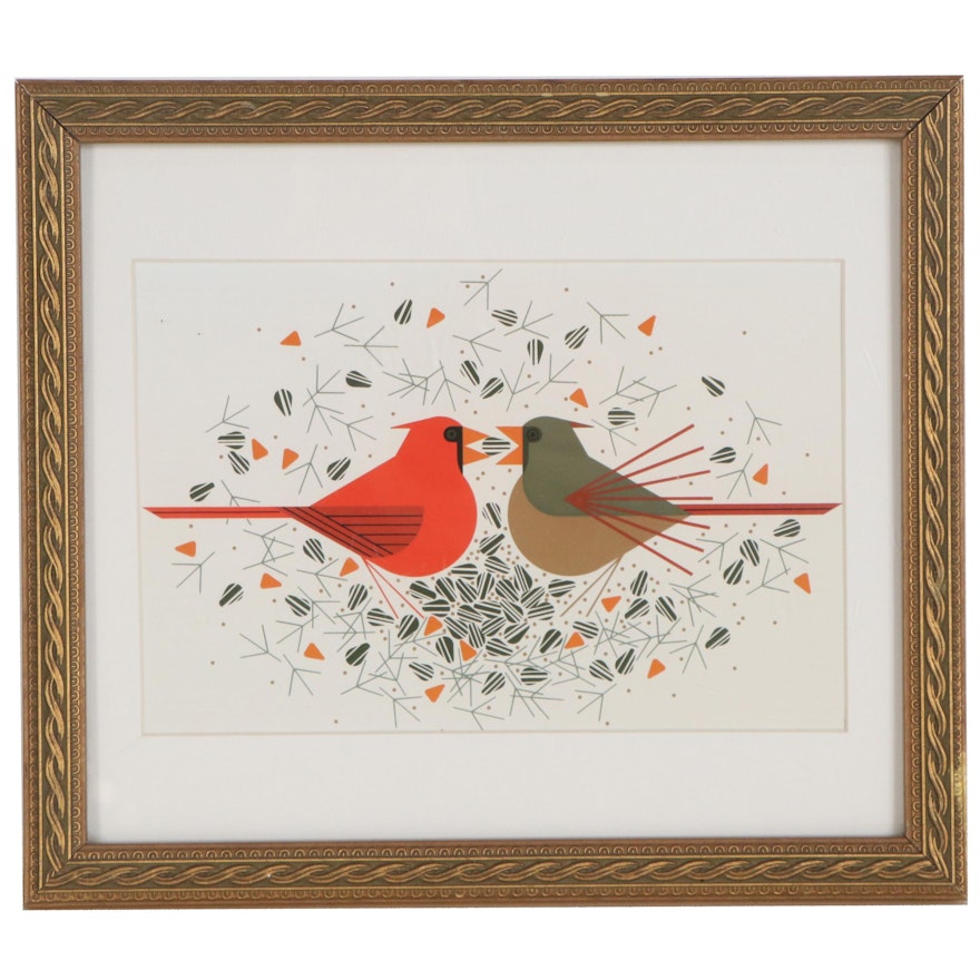 Offset Lithograph after Charley Harper "Cardinal Courtship"