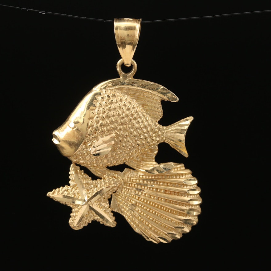 14K Fish and Shell Pendant