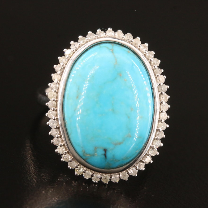 Sterling Silver Turquoise Ring with Diamond Halo