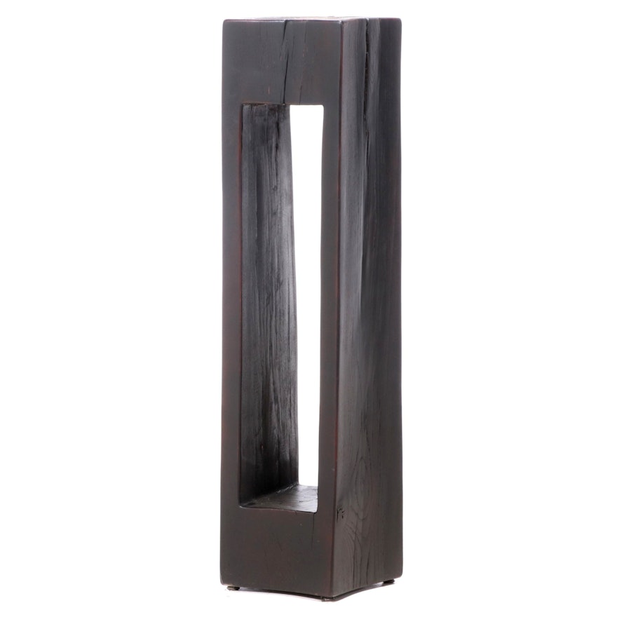 Hewn Ebonized Wood Pedestal Stand