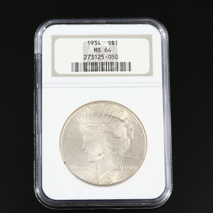 NGC Graded MS64 1934 Peace Silver Dollar