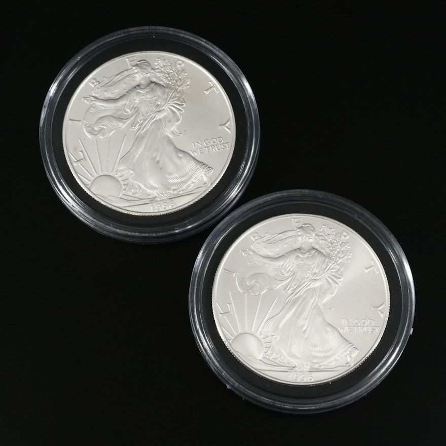 Two Better Date 1996 American Silver Eagle $1 Bullion Coins