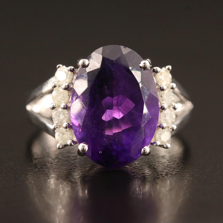 Sterling Amethyst and Diamond Ring