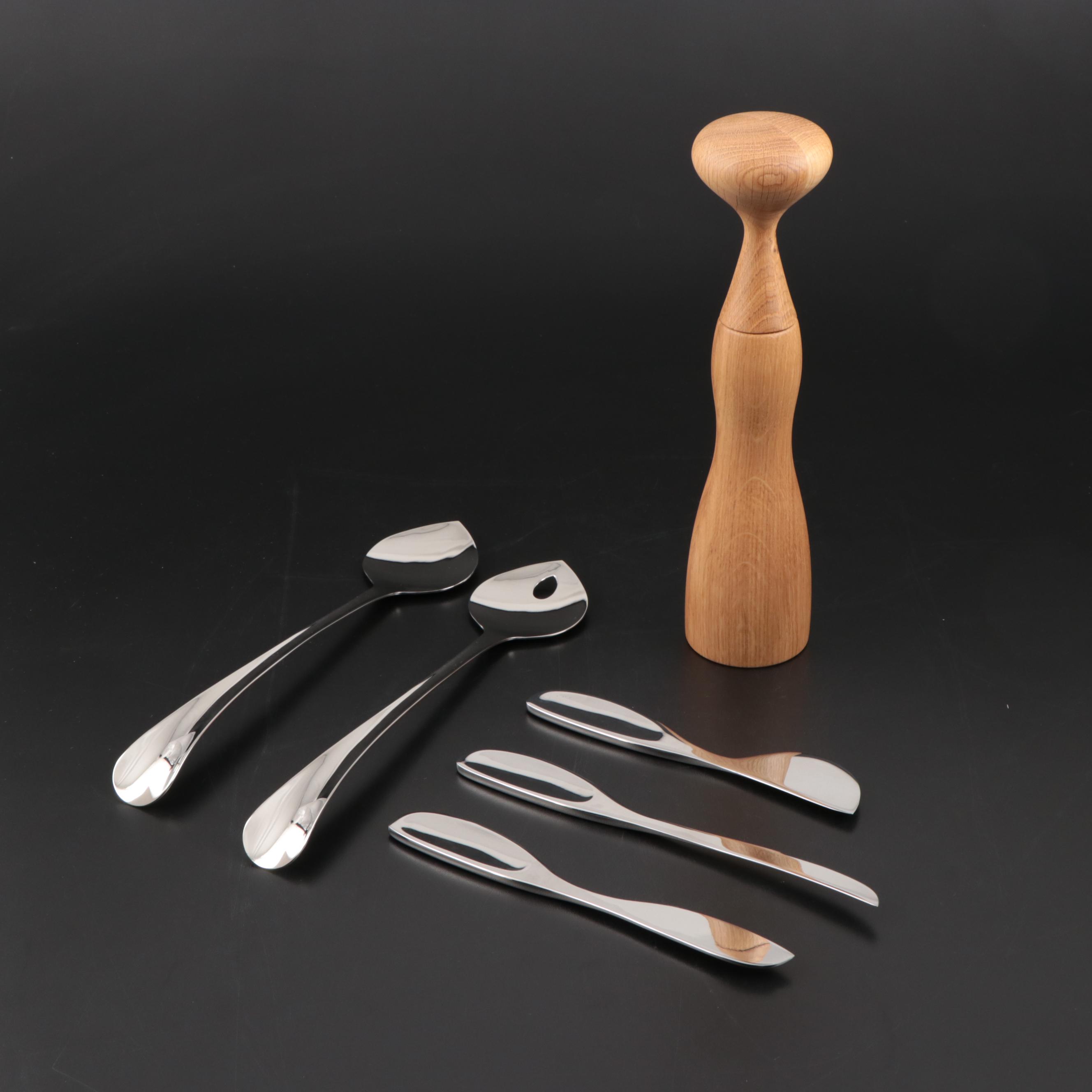 Georg Jensen Stainless Steel Serving Utensils with Pepper Mill