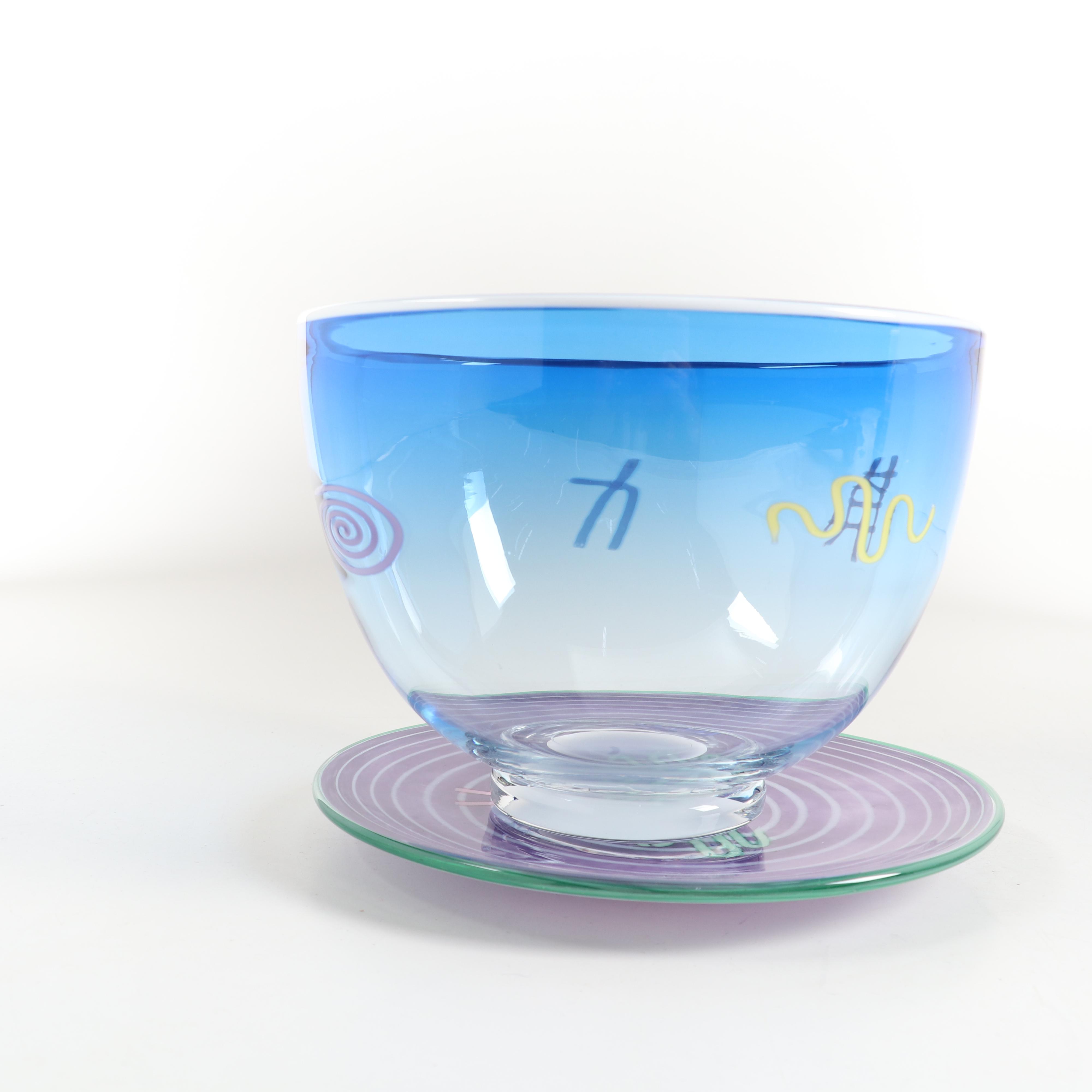 Kerry Feldman for Fineline Studios Blown Glass Vessel and Plate