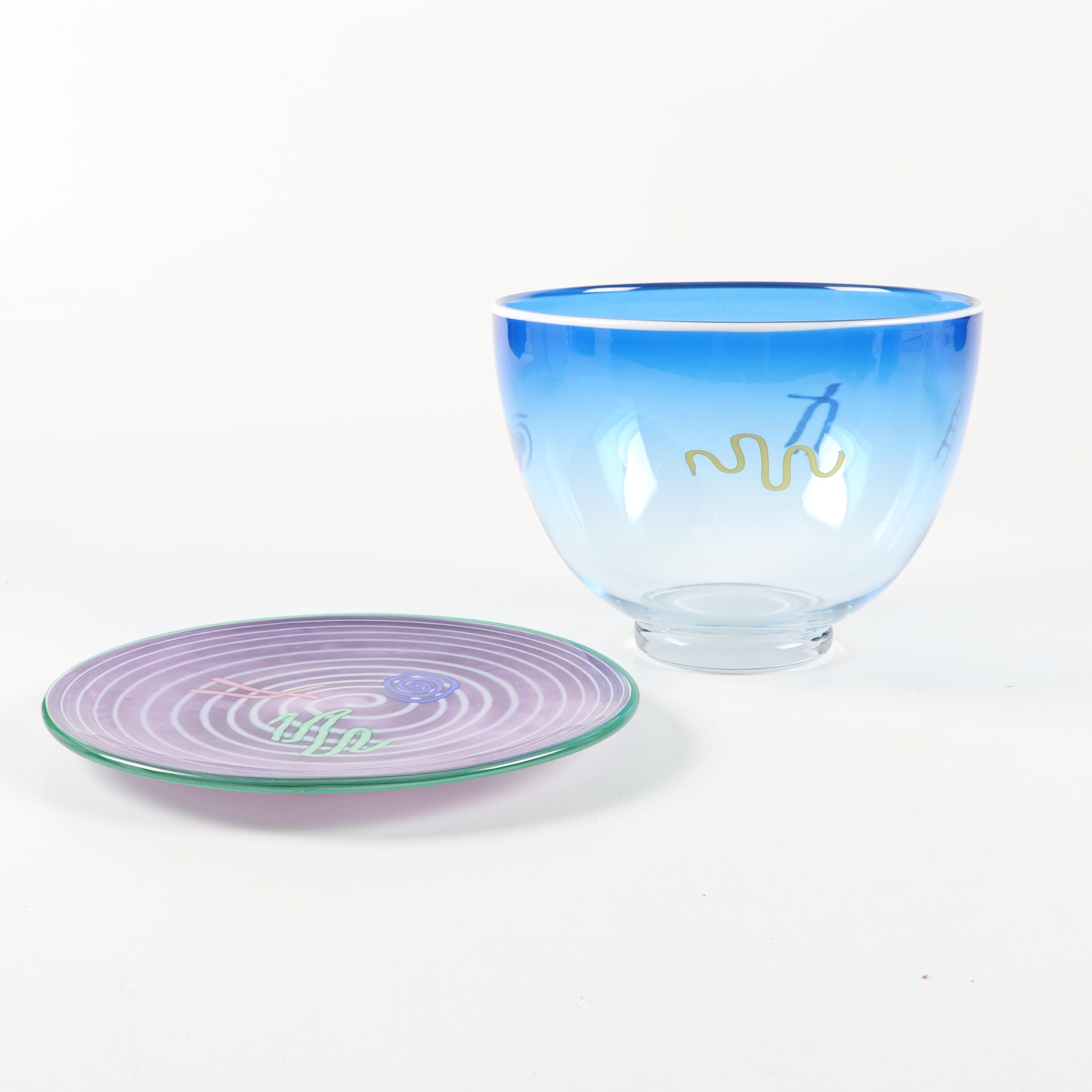 Kerry Feldman for Fineline Studios Blown Glass Vessel and Plate