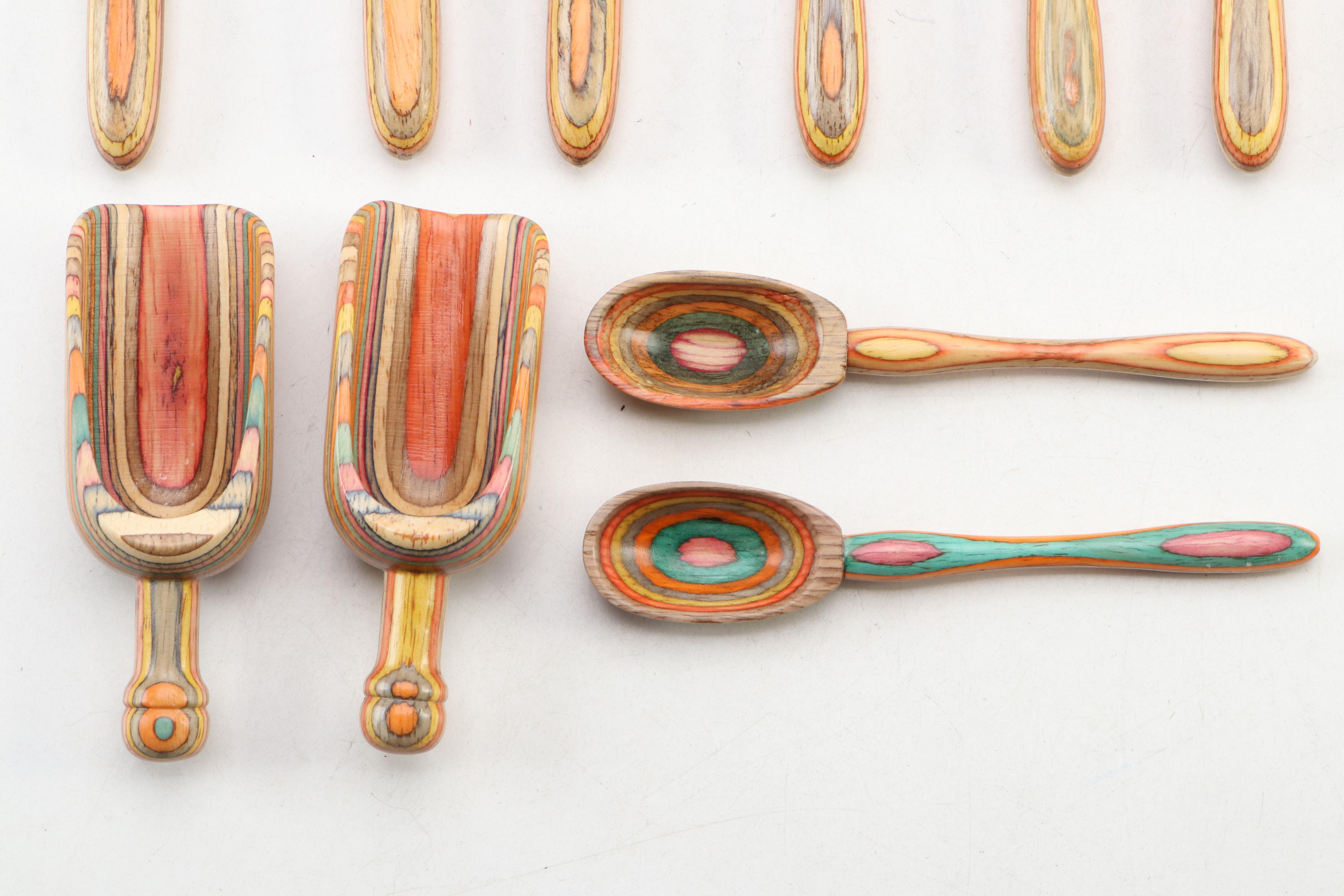 Dansk Teak Divided Bowl with Turned Wood Serving Utensils with Chopsticks