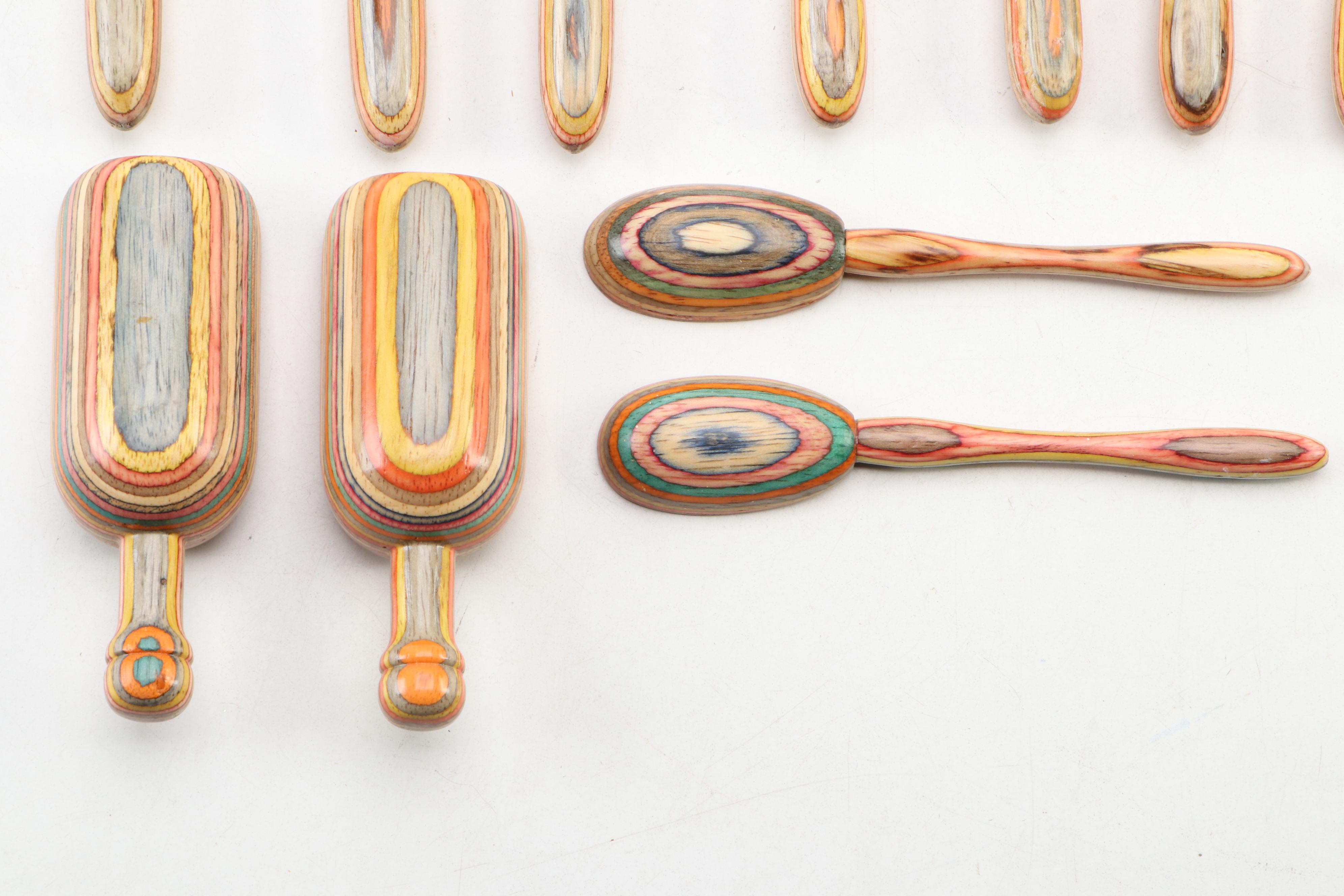 Dansk Teak Divided Bowl with Turned Wood Serving Utensils with Chopsticks
