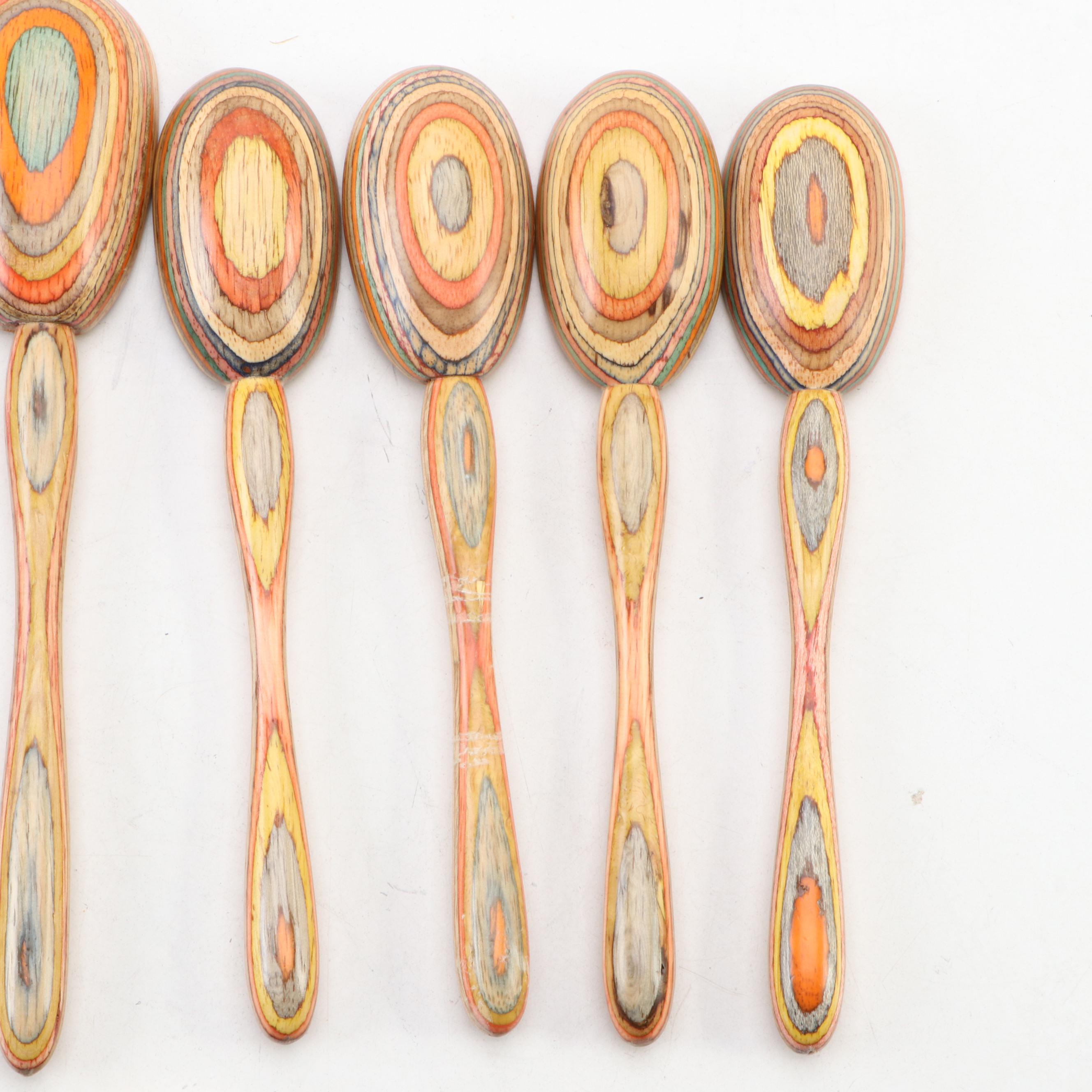 Dansk Teak Divided Bowl with Turned Wood Serving Utensils with Chopsticks