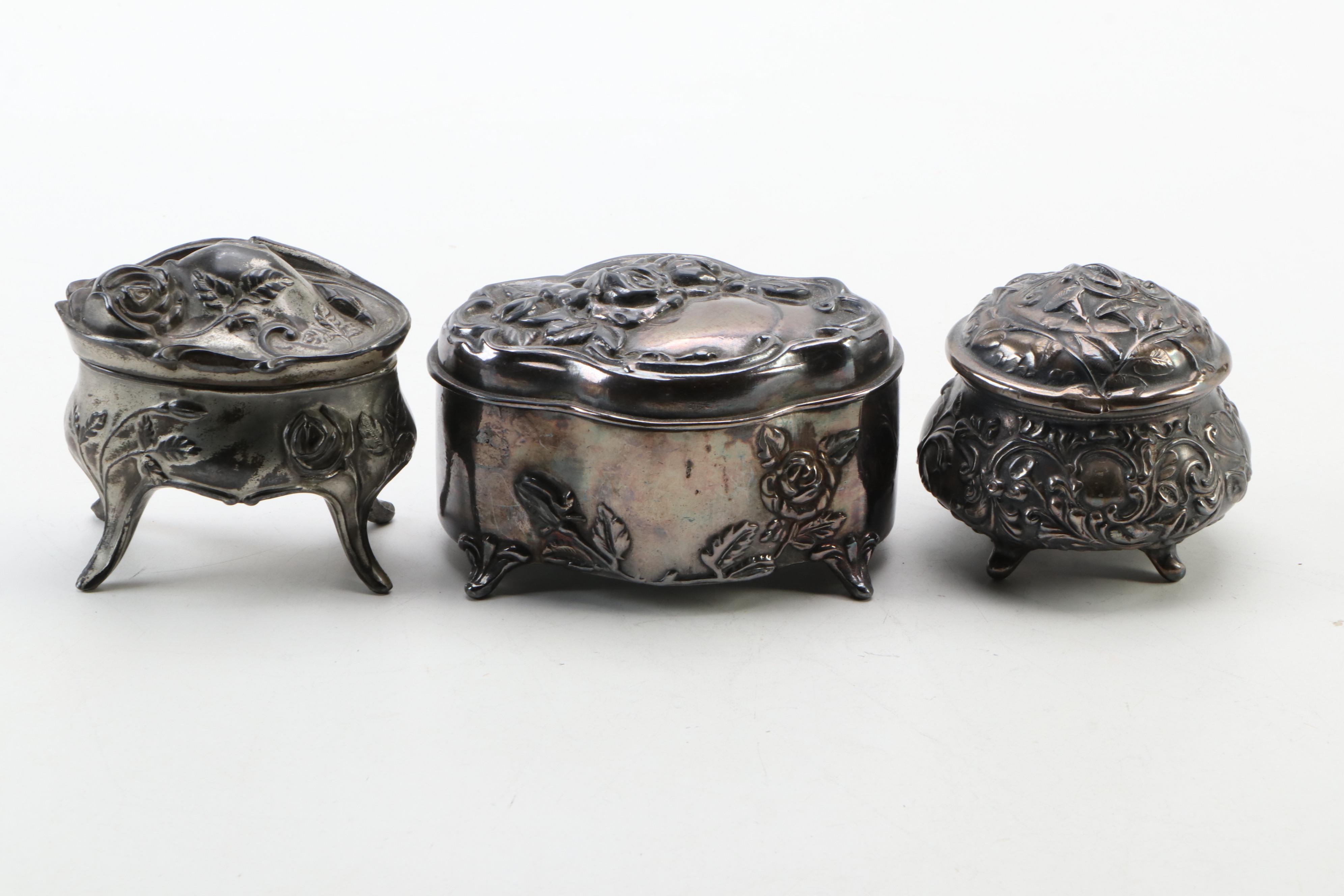 Rogers Silver Plate Co. and Other Silver Plate Jewelry Caskets, Antique