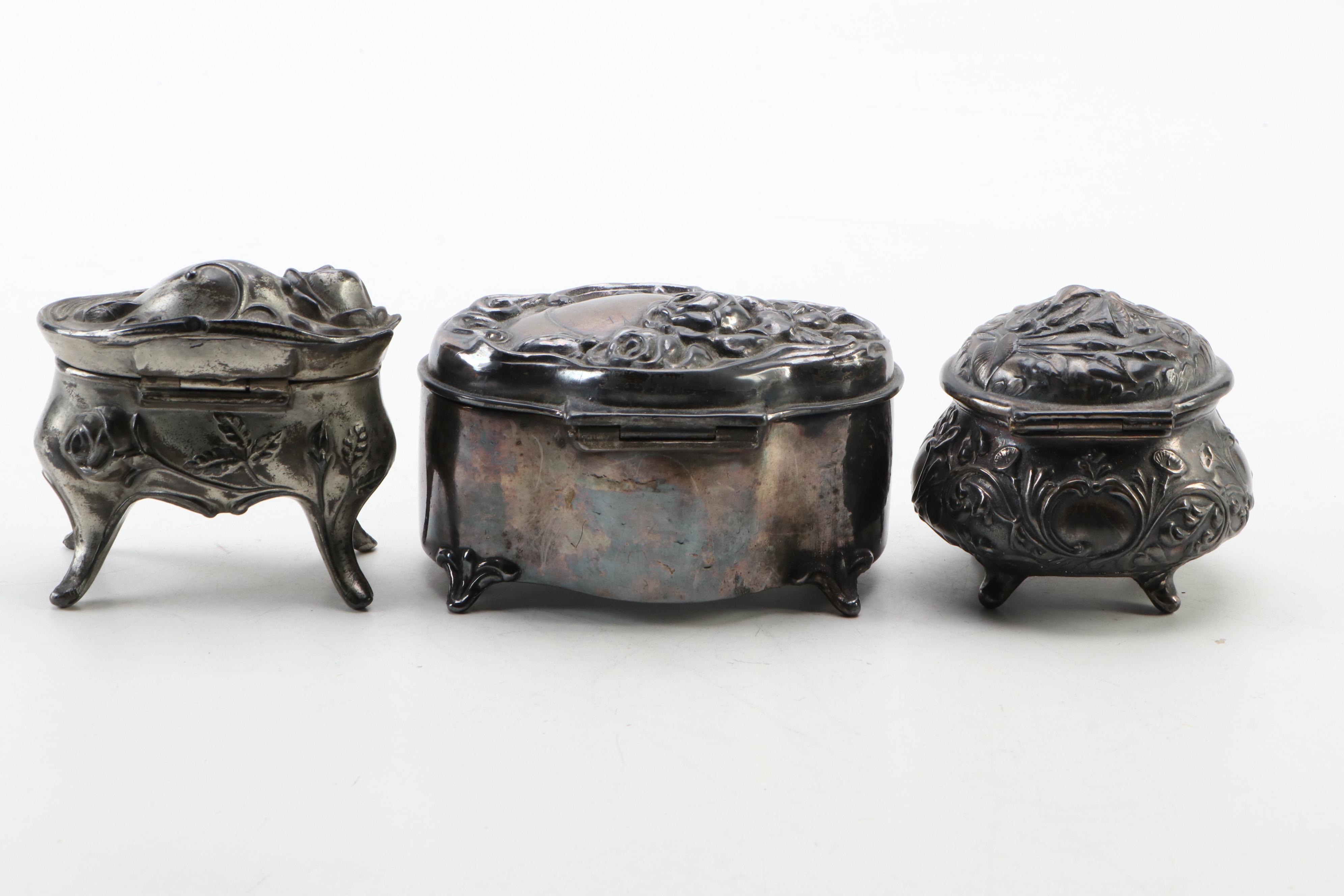 Rogers Silver Plate Co. and Other Silver Plate Jewelry Caskets, Antique