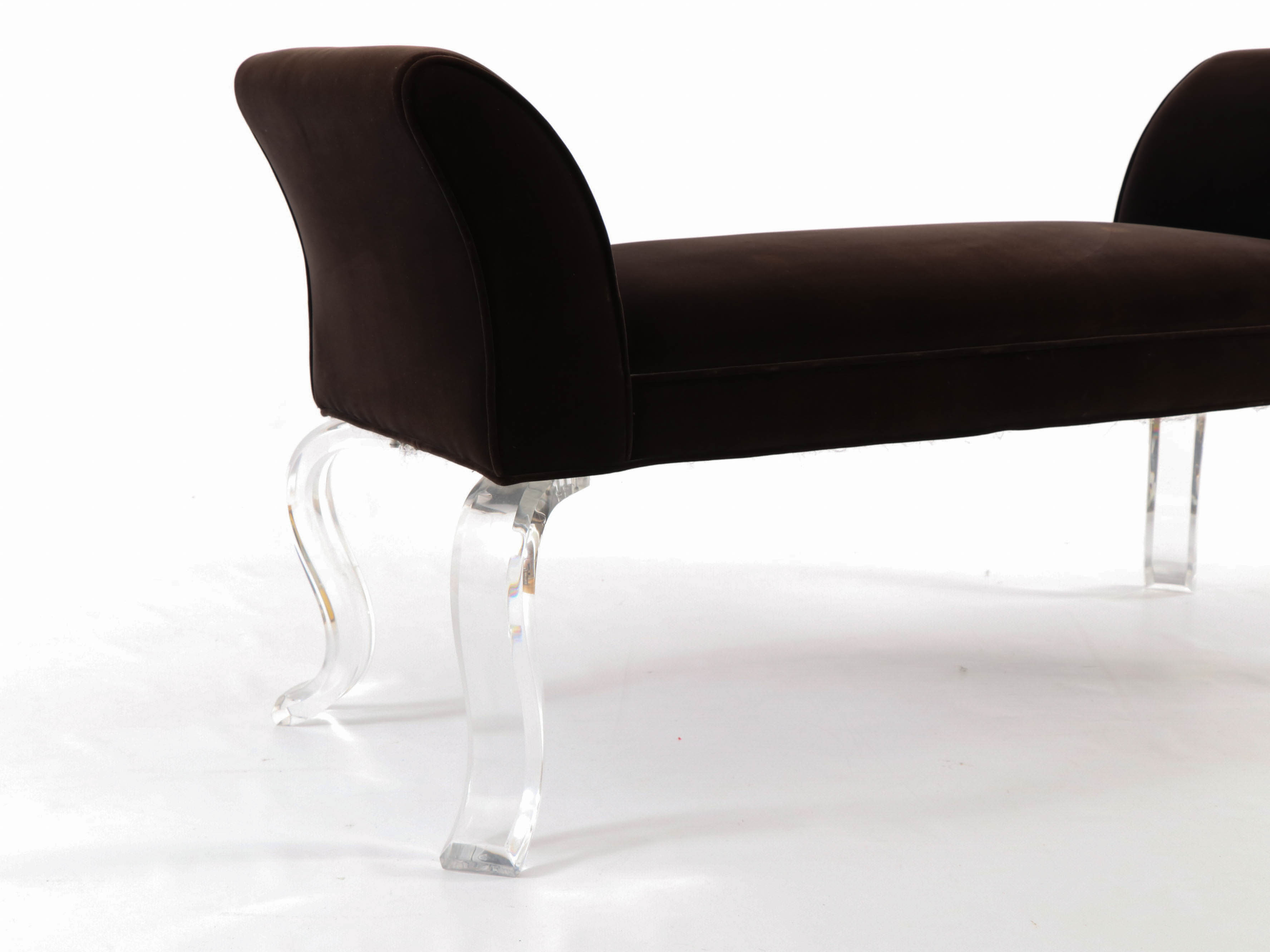 Modern Velour Upholstered Bench with Scroll Acrylic Legs