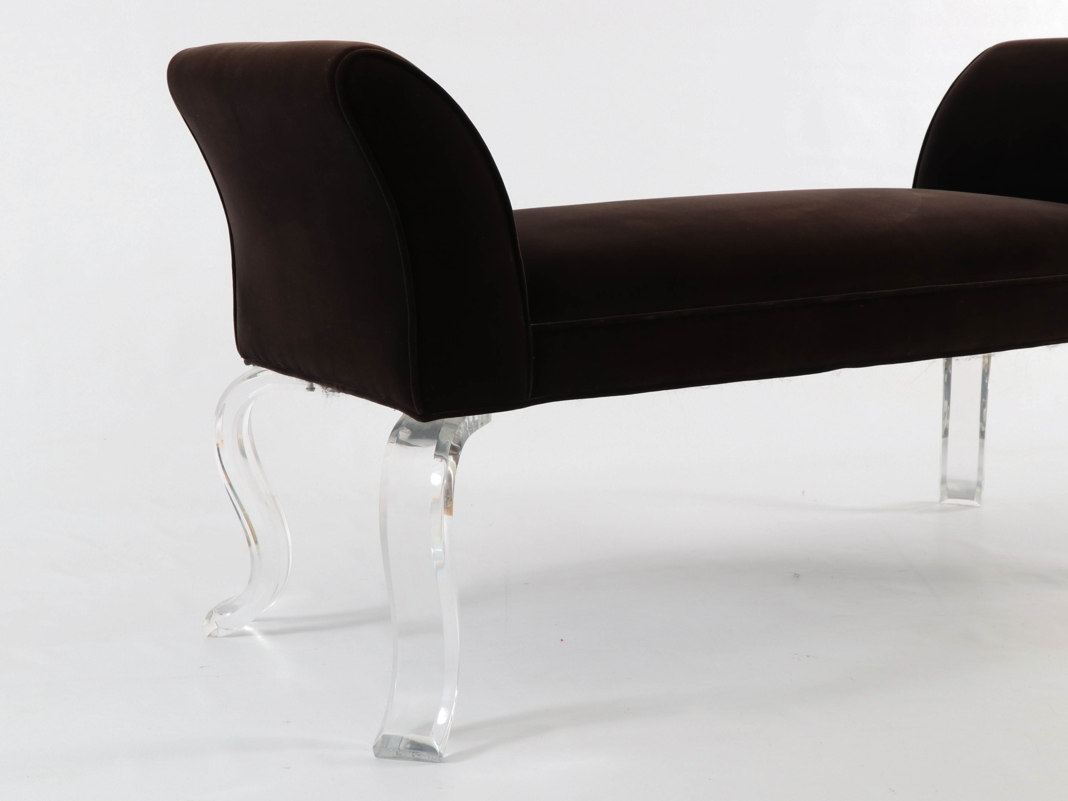 Modern Velour Upholstered Bench with Scroll Acrylic Legs