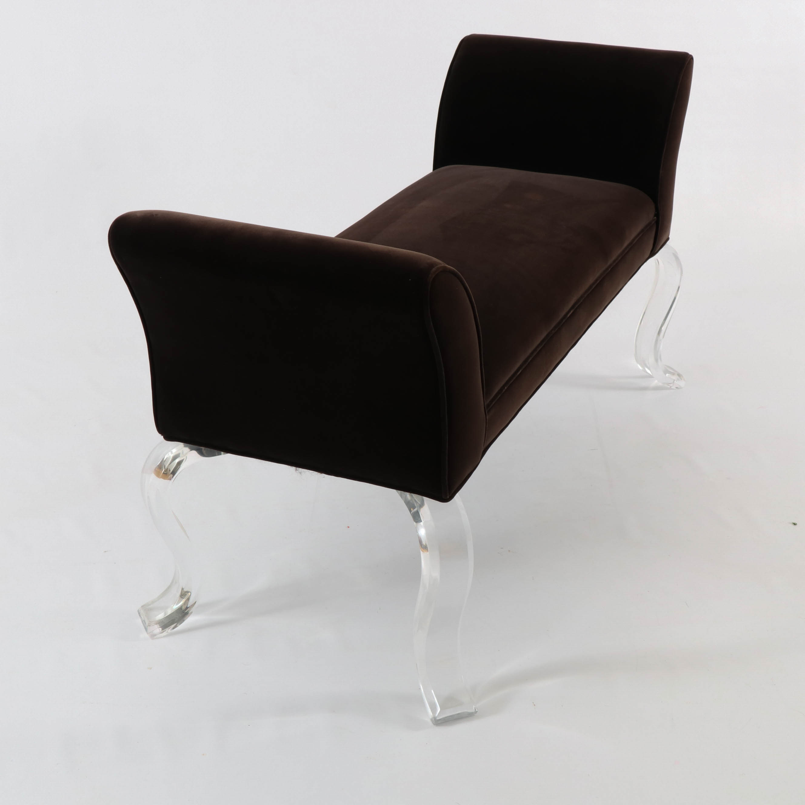 Modern Velour Upholstered Bench with Scroll Acrylic Legs