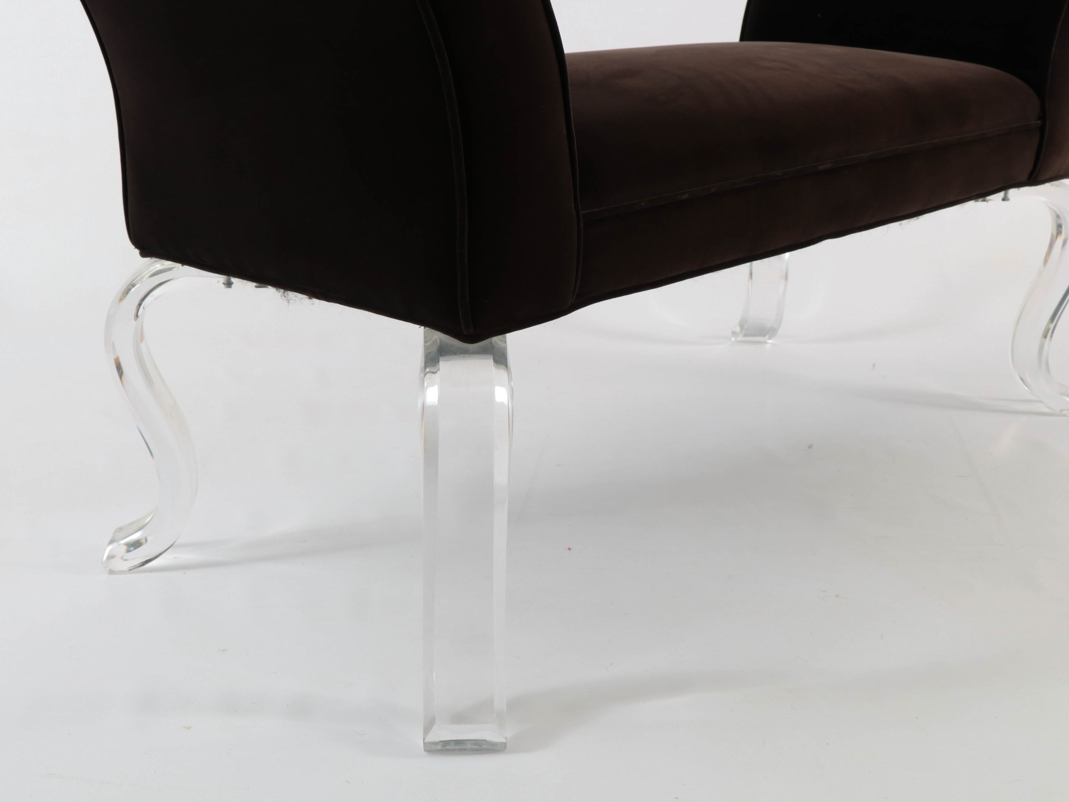 Modern Velour Upholstered Bench with Scroll Acrylic Legs