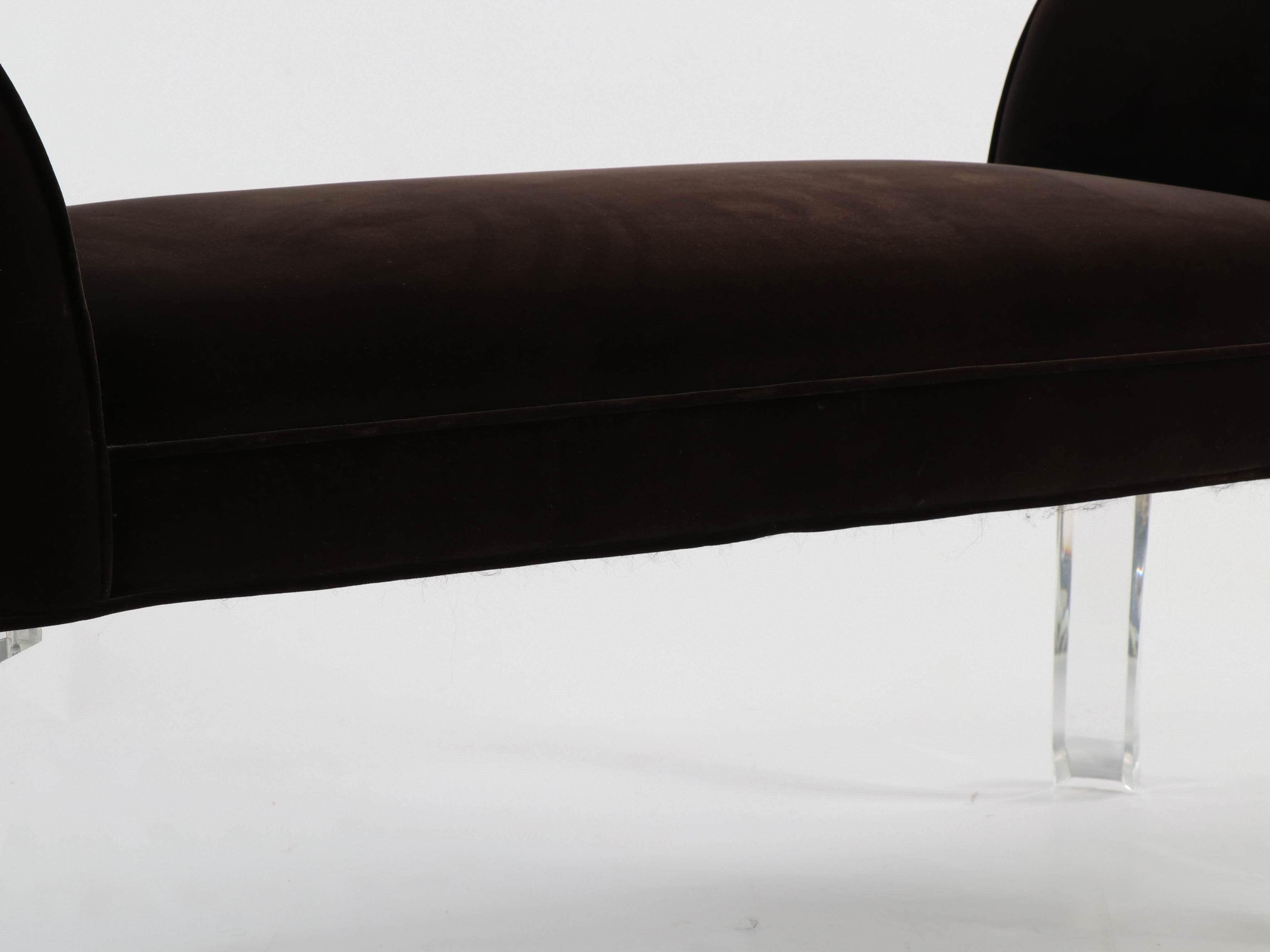 Modern Velour Upholstered Bench with Scroll Acrylic Legs