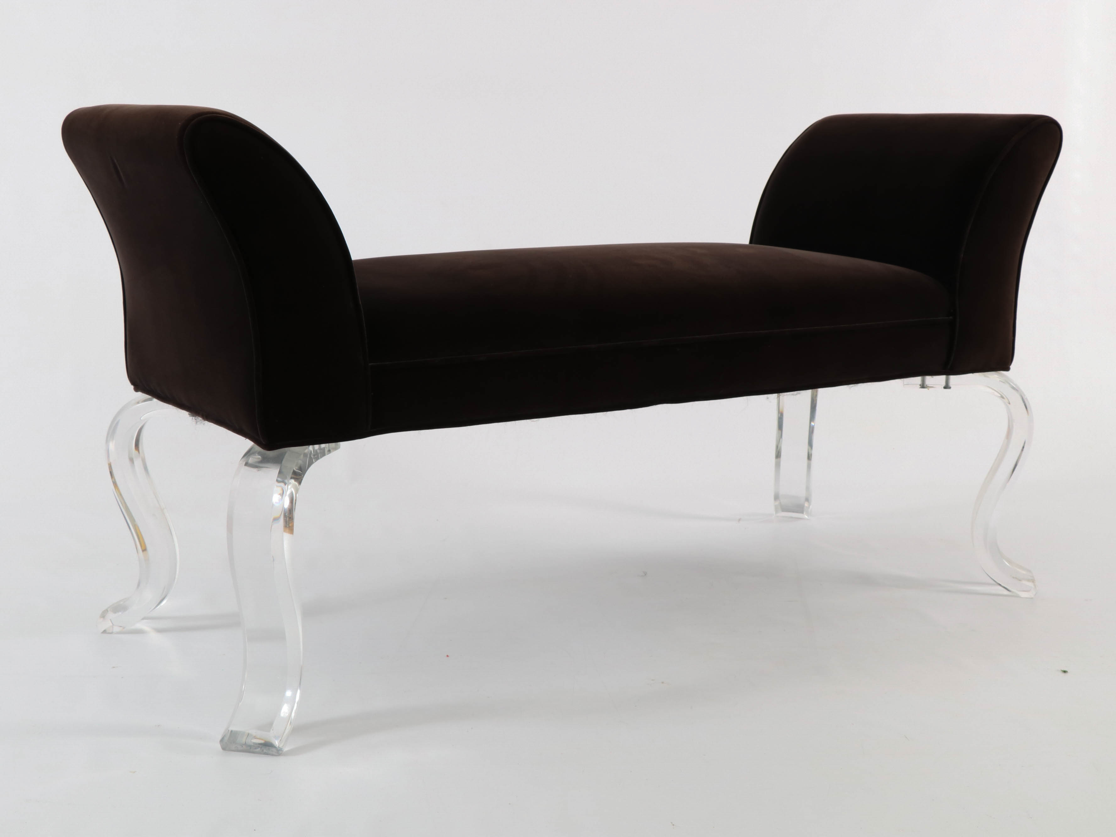 Modern Velour Upholstered Bench with Scroll Acrylic Legs