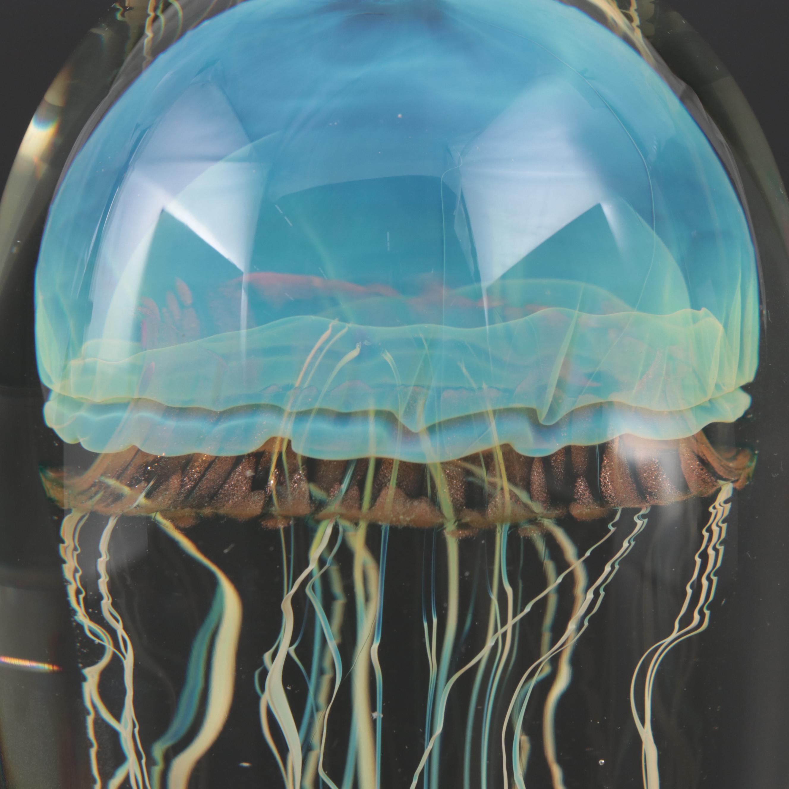 Satava "Moon" Art Glass Jellyfish Paperweight