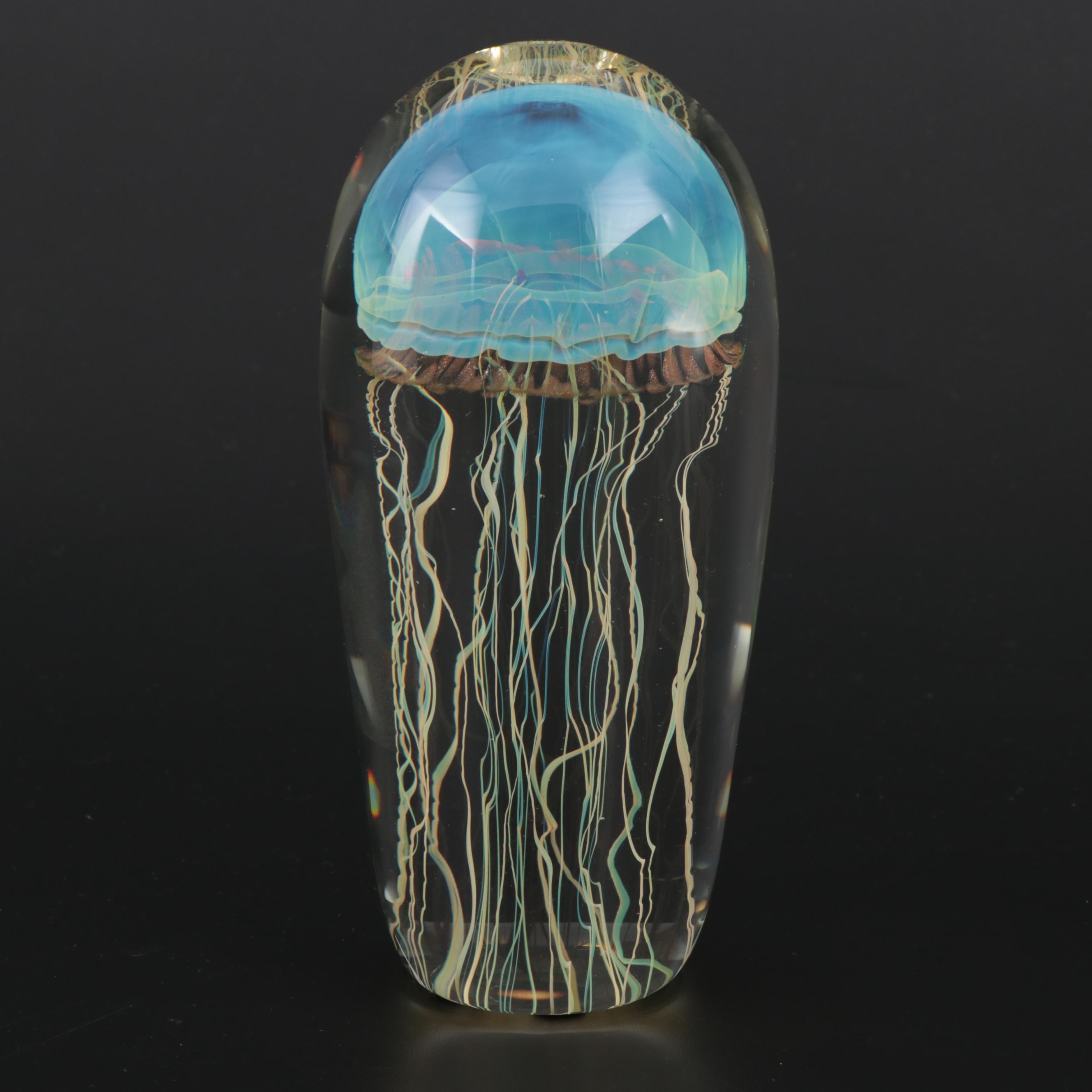 Satava "Moon" Art Glass Jellyfish Paperweight
