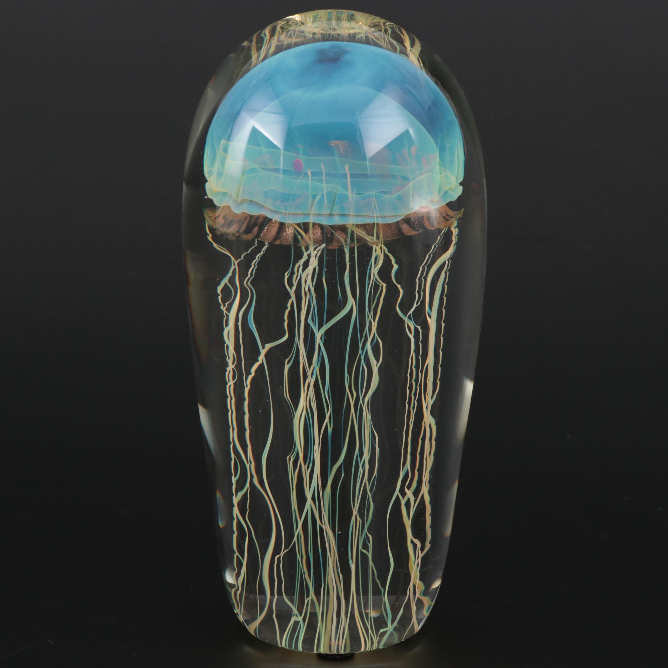 Satava "Moon" Art Glass Jellyfish Paperweight