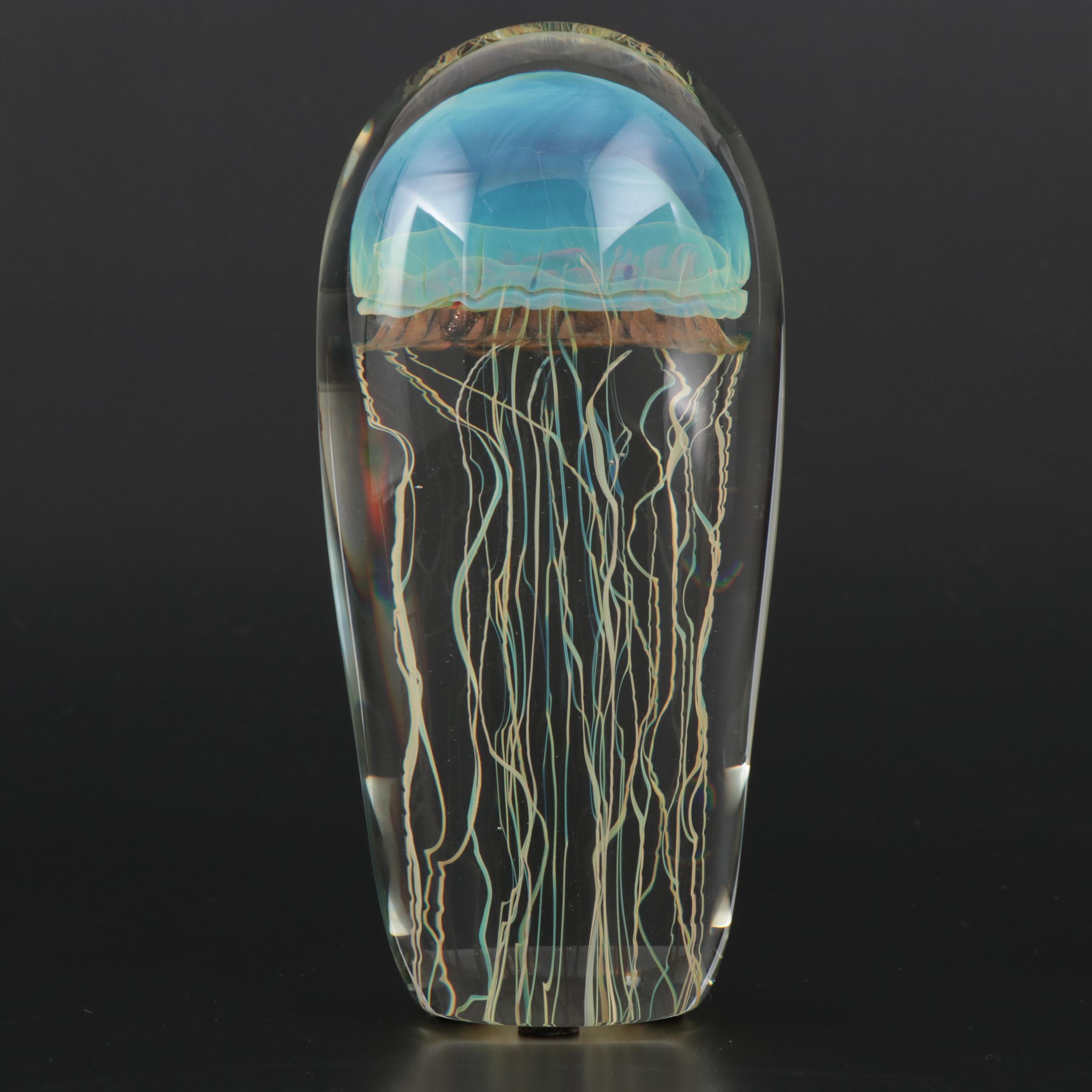Satava "Moon" Art Glass Jellyfish Paperweight