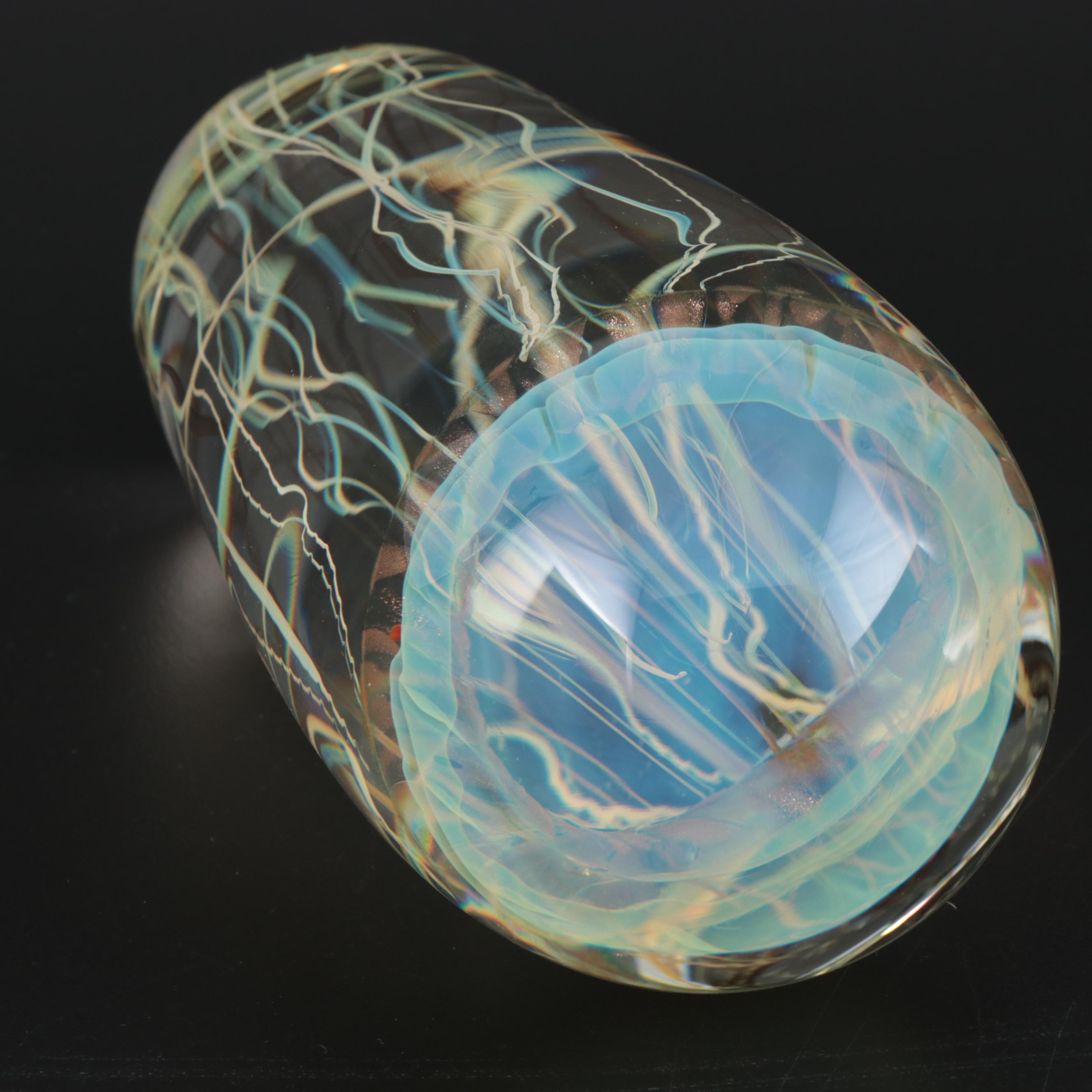 Satava "Moon" Art Glass Jellyfish Paperweight