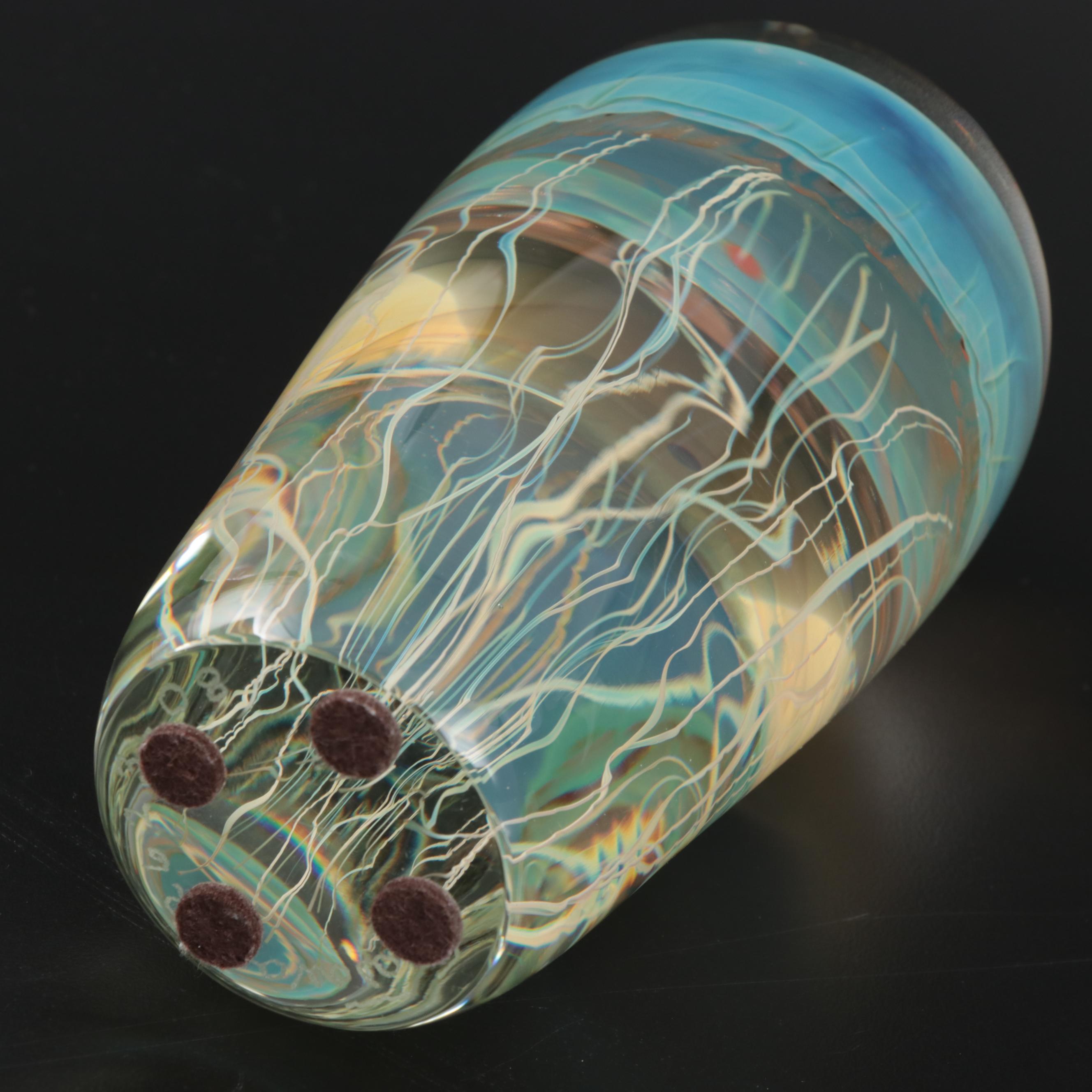 Satava "Moon" Art Glass Jellyfish Paperweight
