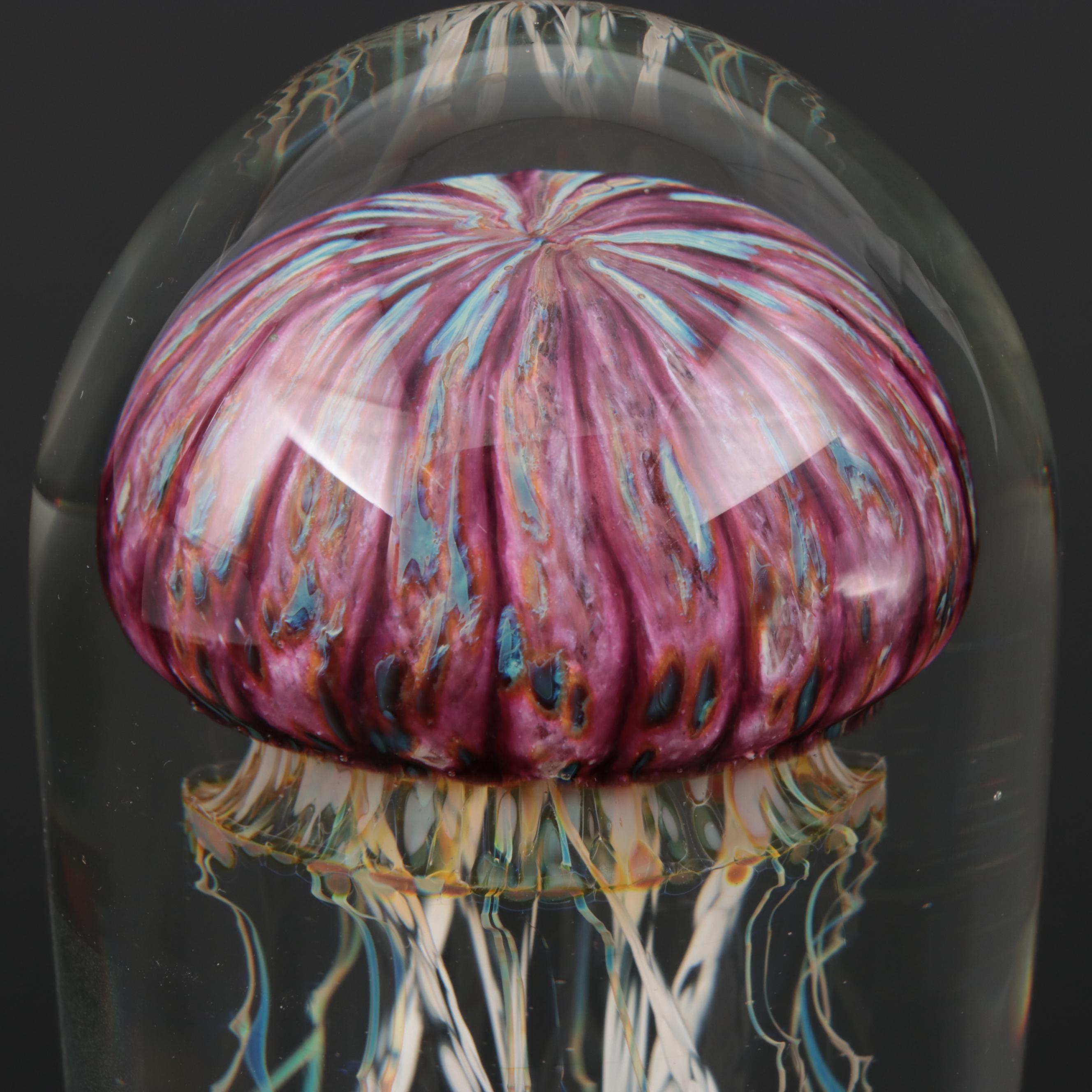 Satava "Purple Ribbed" Art Glass Jellyfish Paperweight