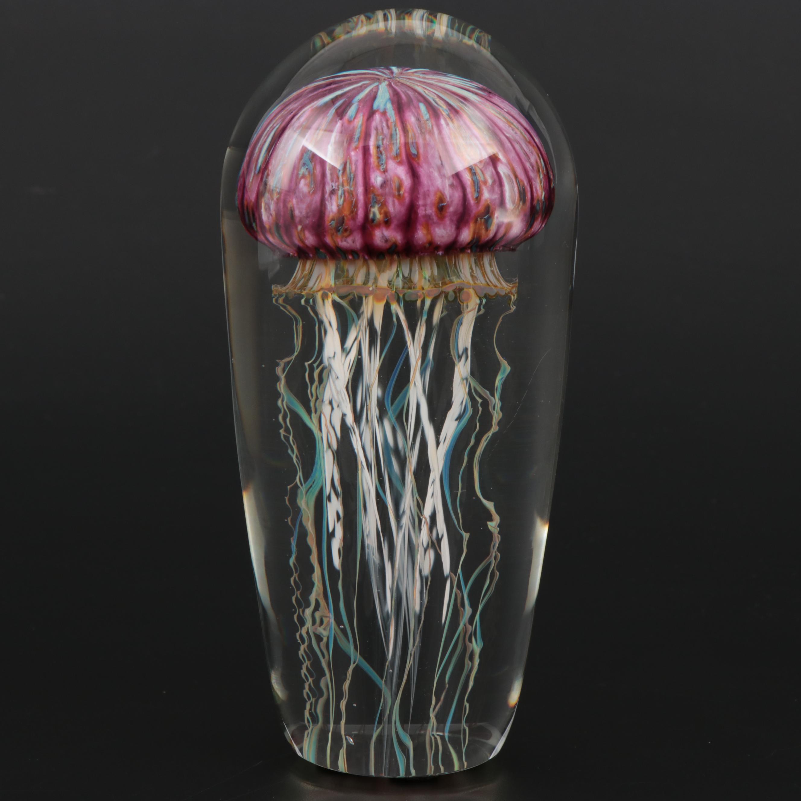 Satava "Purple Ribbed" Art Glass Jellyfish Paperweight