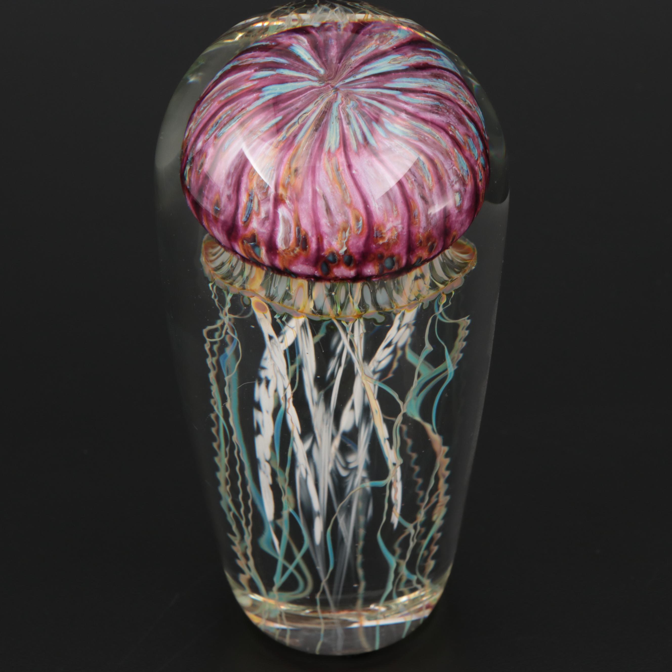 Satava "Purple Ribbed" Art Glass Jellyfish Paperweight