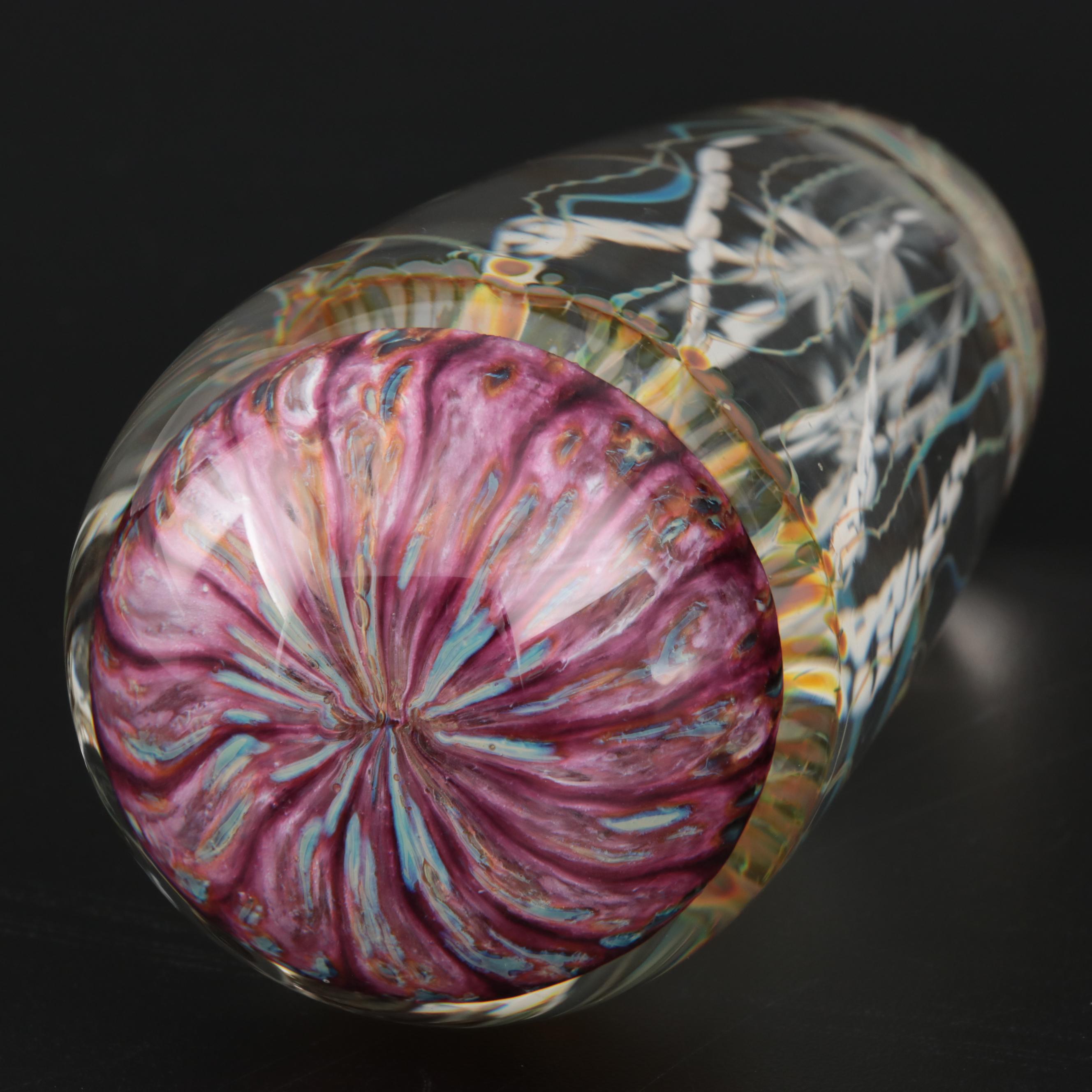 Satava "Purple Ribbed" Art Glass Jellyfish Paperweight