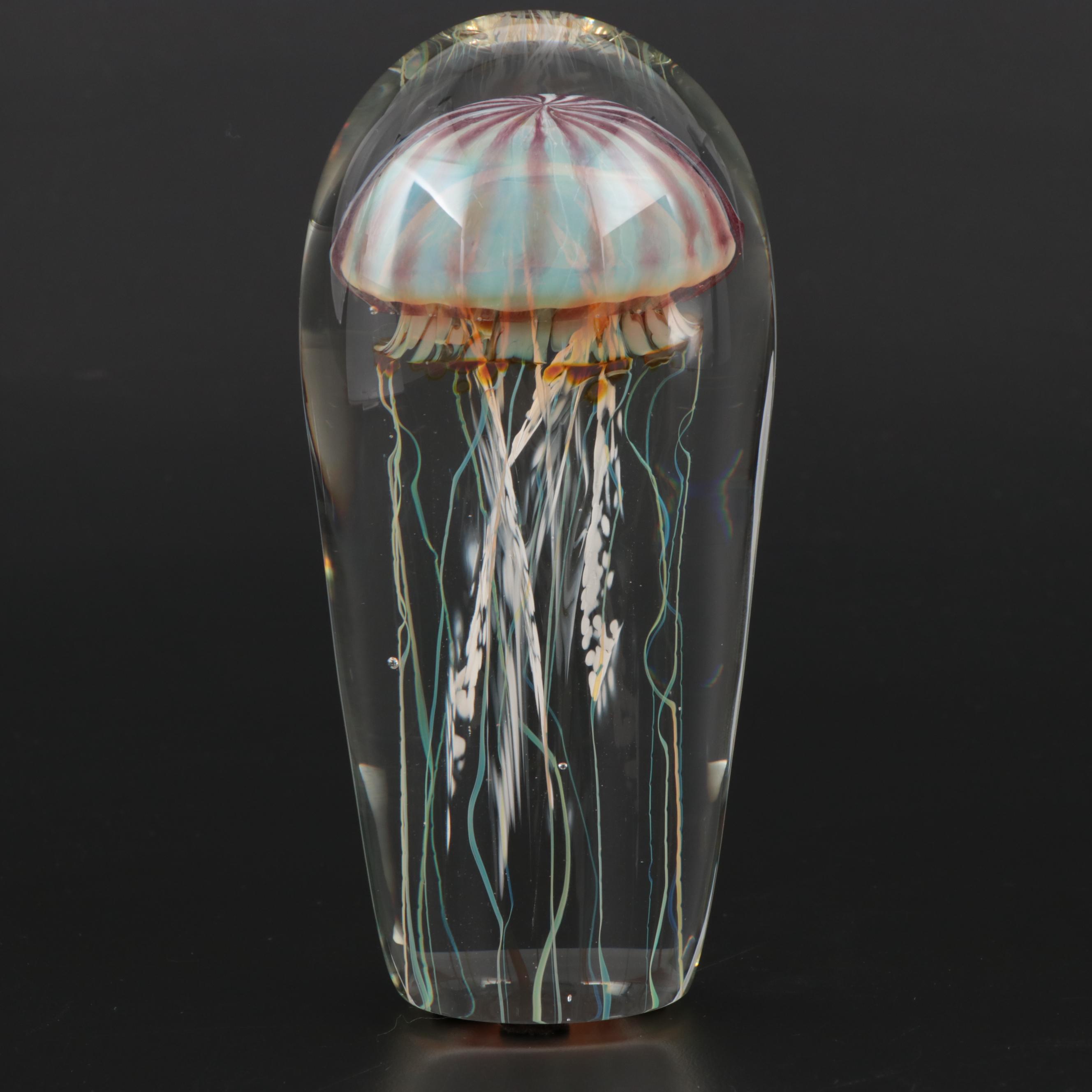 Satava Art Glass Jellyfish Paperweight