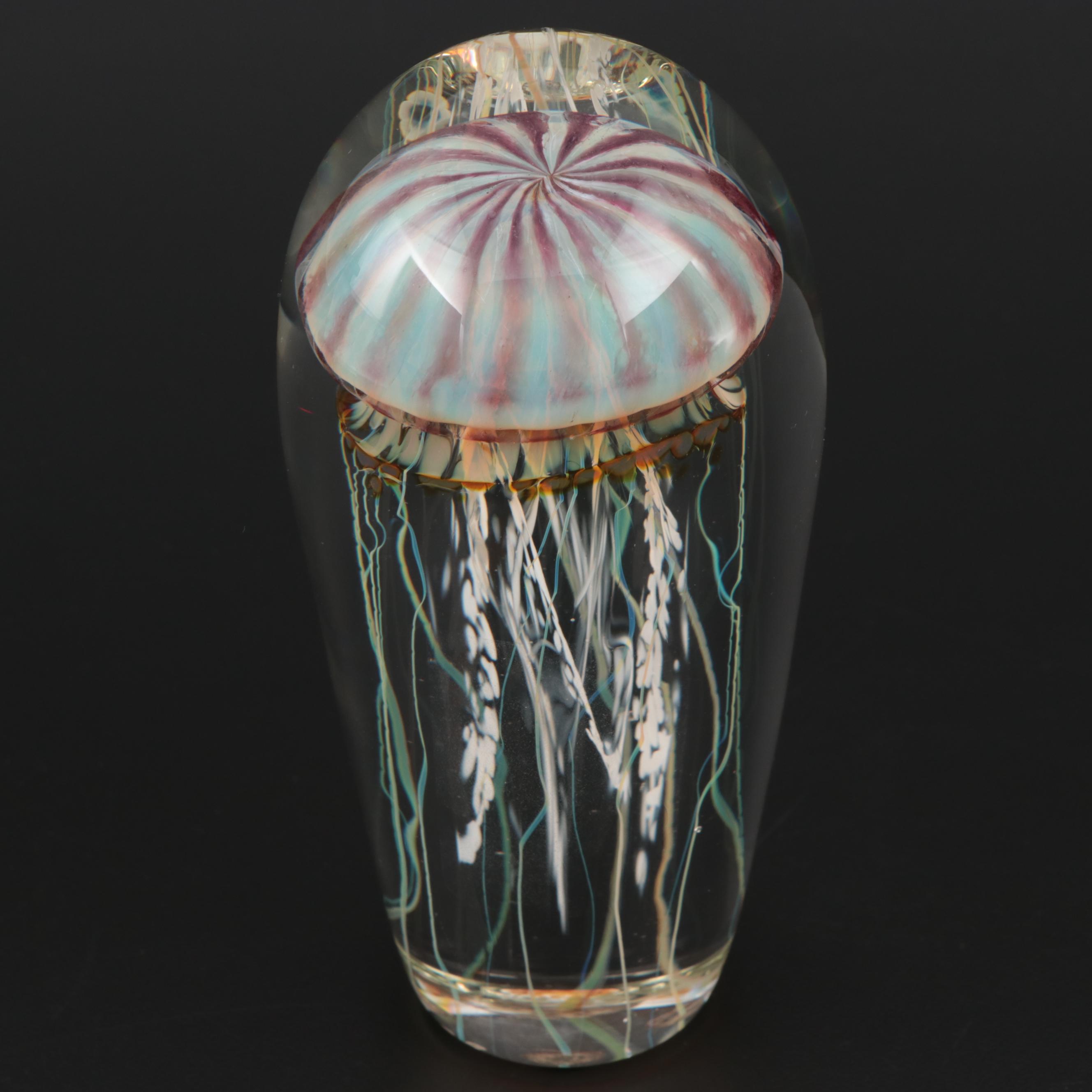 Satava Art Glass Jellyfish Paperweight