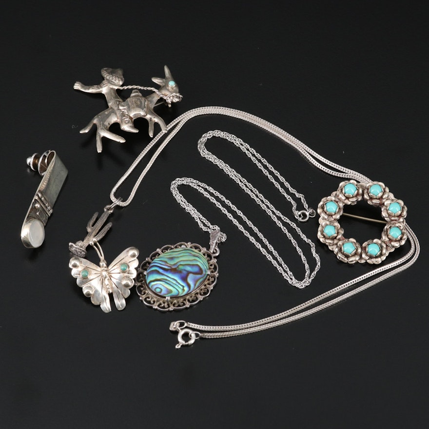 Sterling Assorted Jewelry Including Abalone, Moonstone and Turquoise