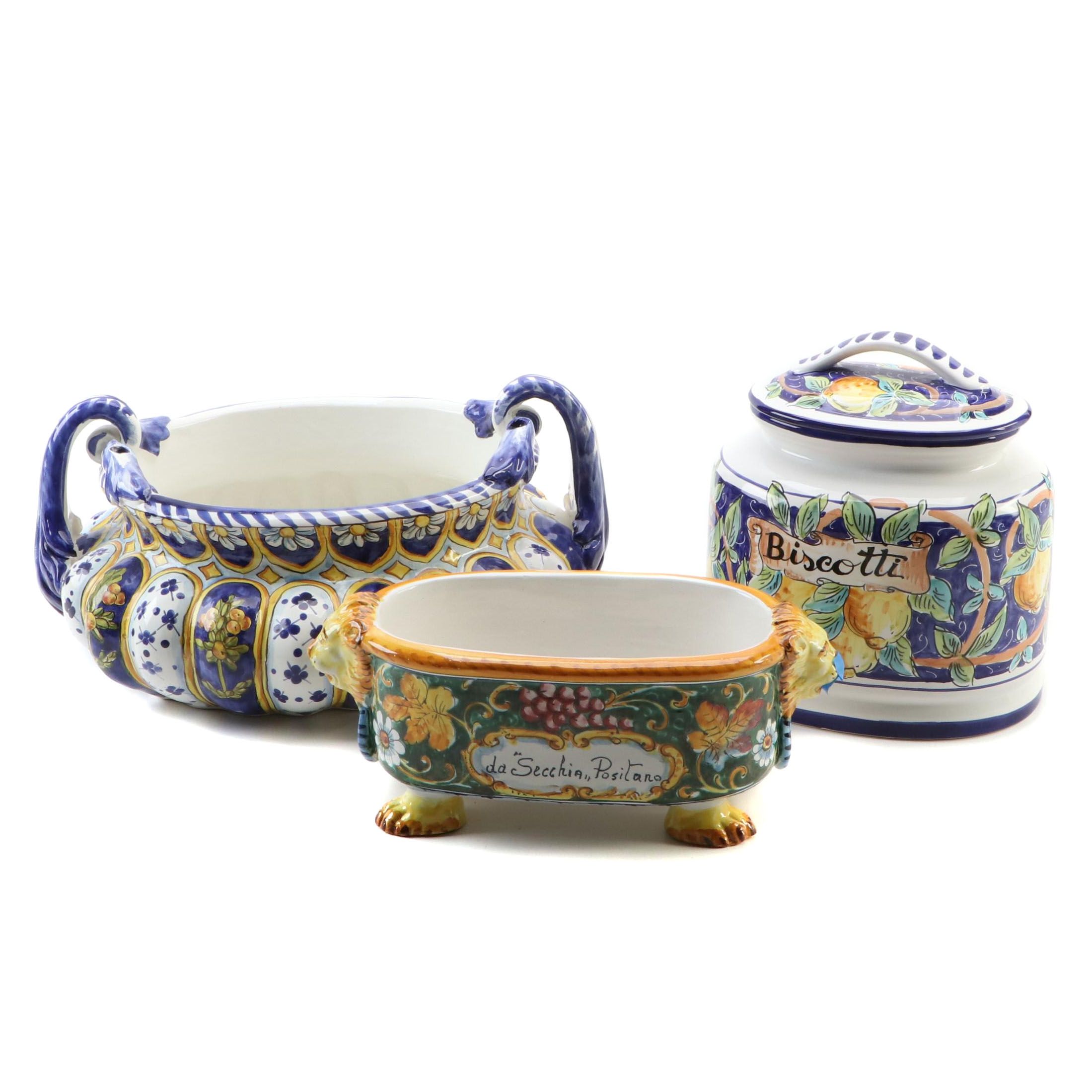 Ceramiche Casola Italian Ceramic Biscotti Jar and Planters