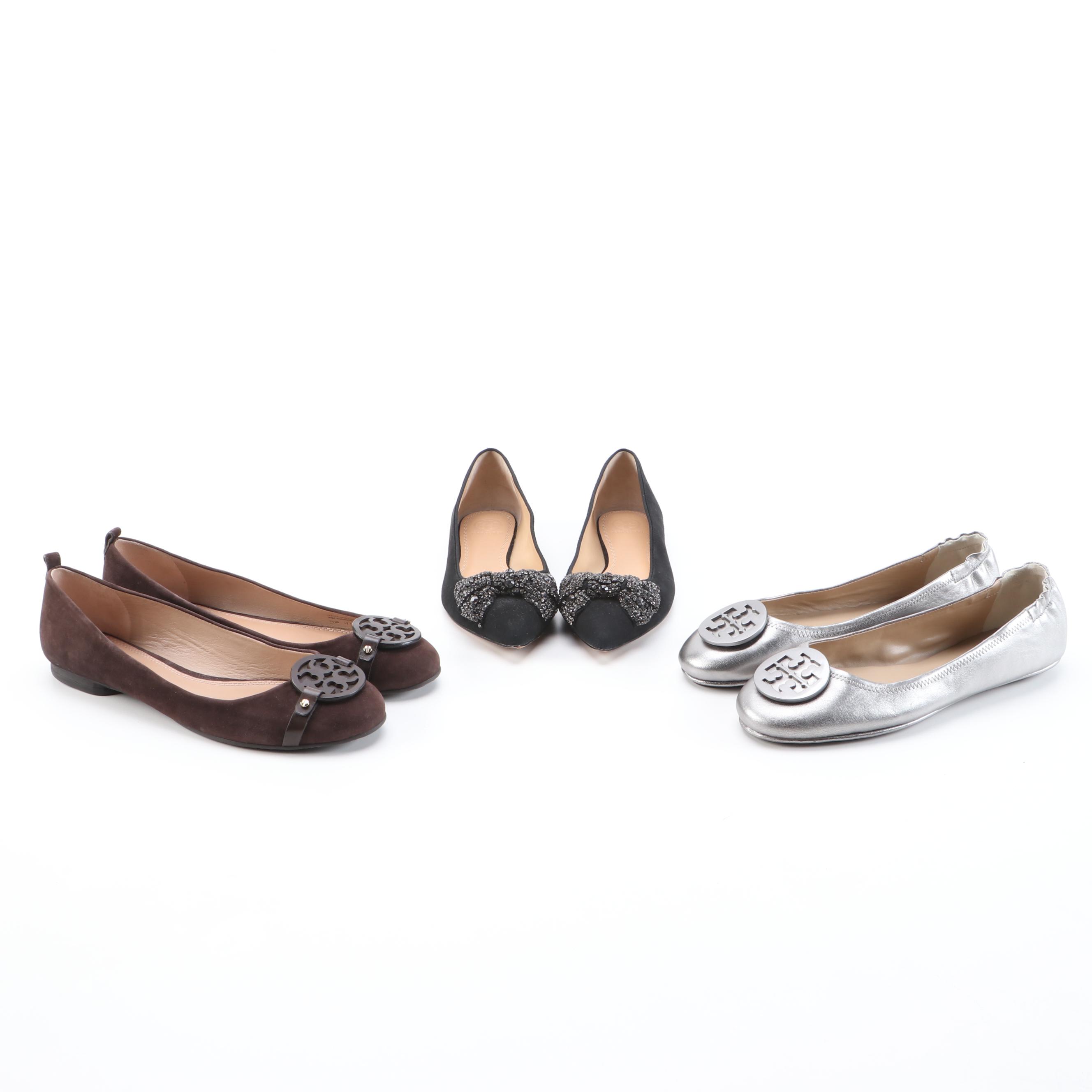 Tory Burch Minnie Ballet Flats and Vanessa Crystal Embellished Flats