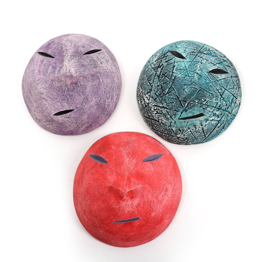 Hand-Painted Ceramic Face Wall Hangings