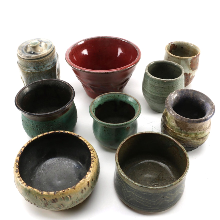 Ceramic Wheel-Thrown Cups and Vessels, Mid to Late 20th Century