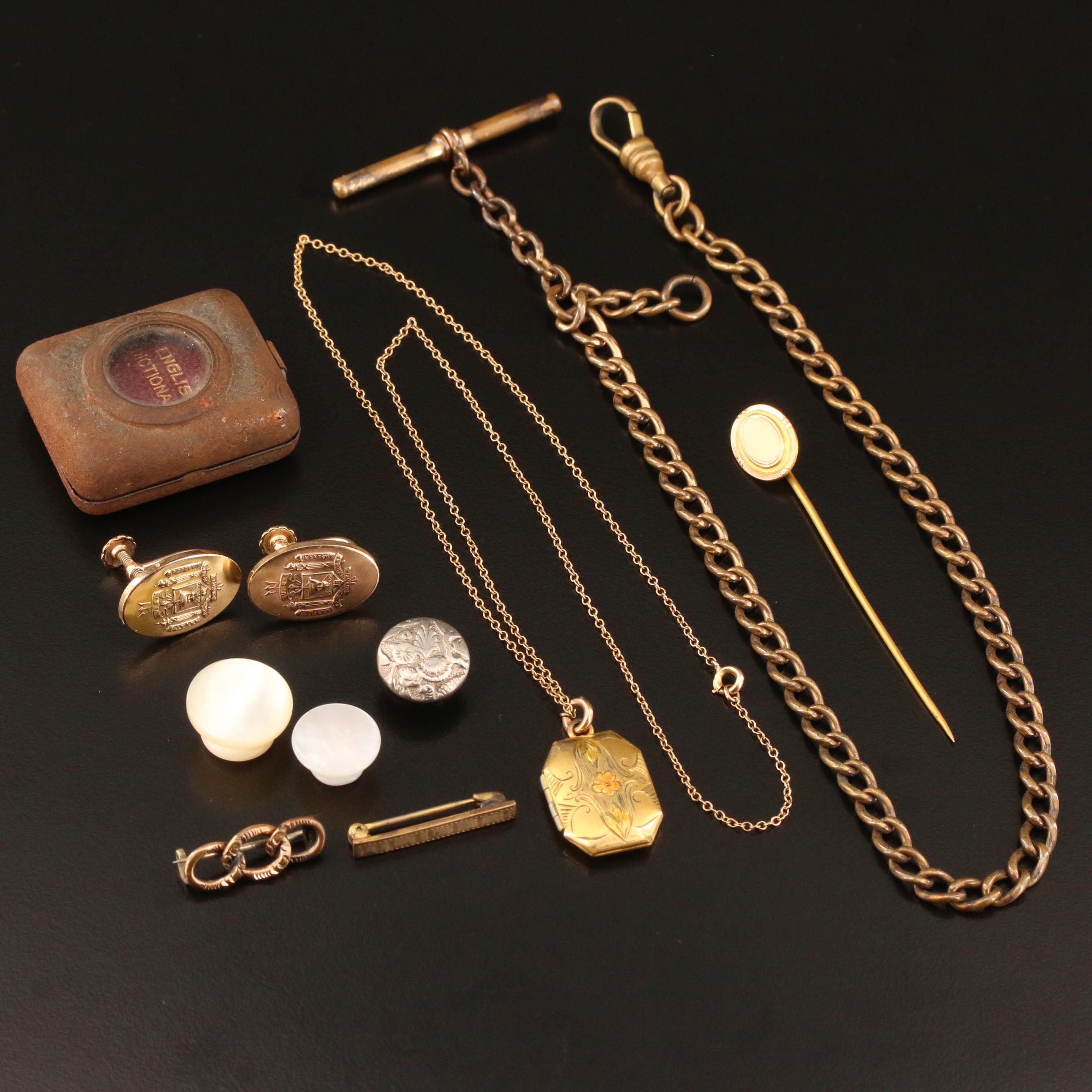 Antique and Vintage Mix of Jewelry Featuring a Miniature Dictionary Pendant