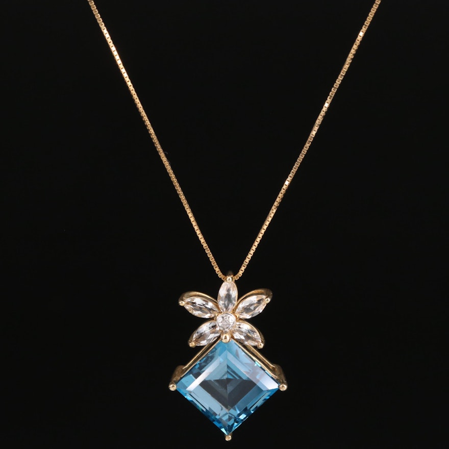 10K Topaz and Diamond Pendant Necklace