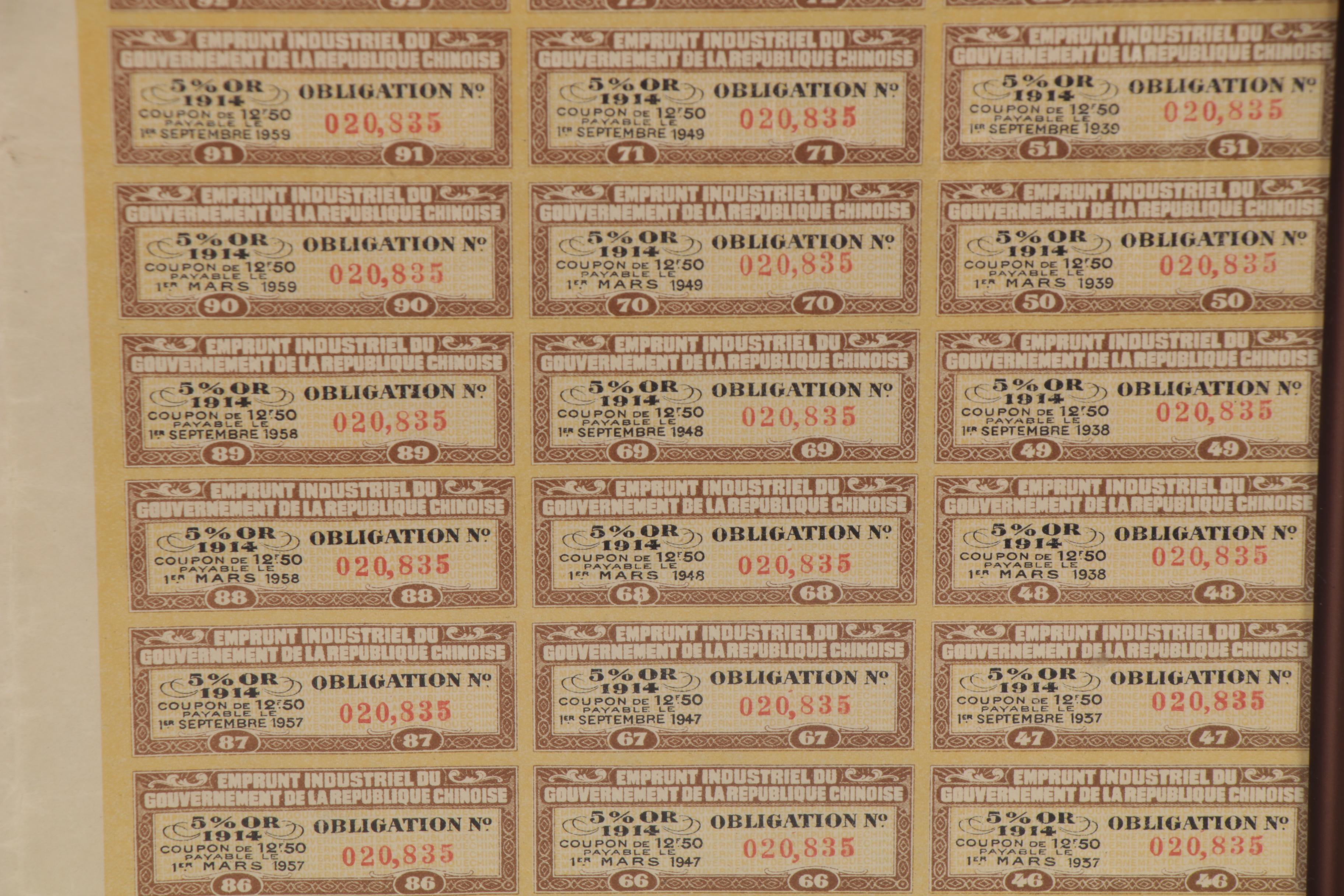 Republic of China Loan Coupons, 1914