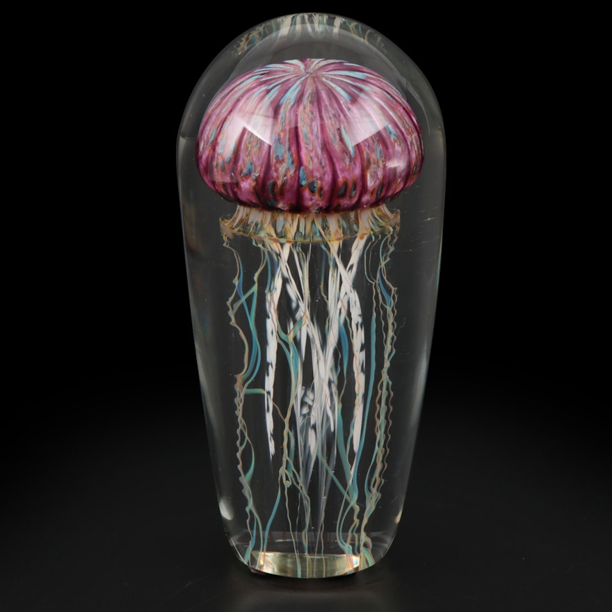 Satava "Purple Ribbed" Art Glass Jellyfish Paperweight