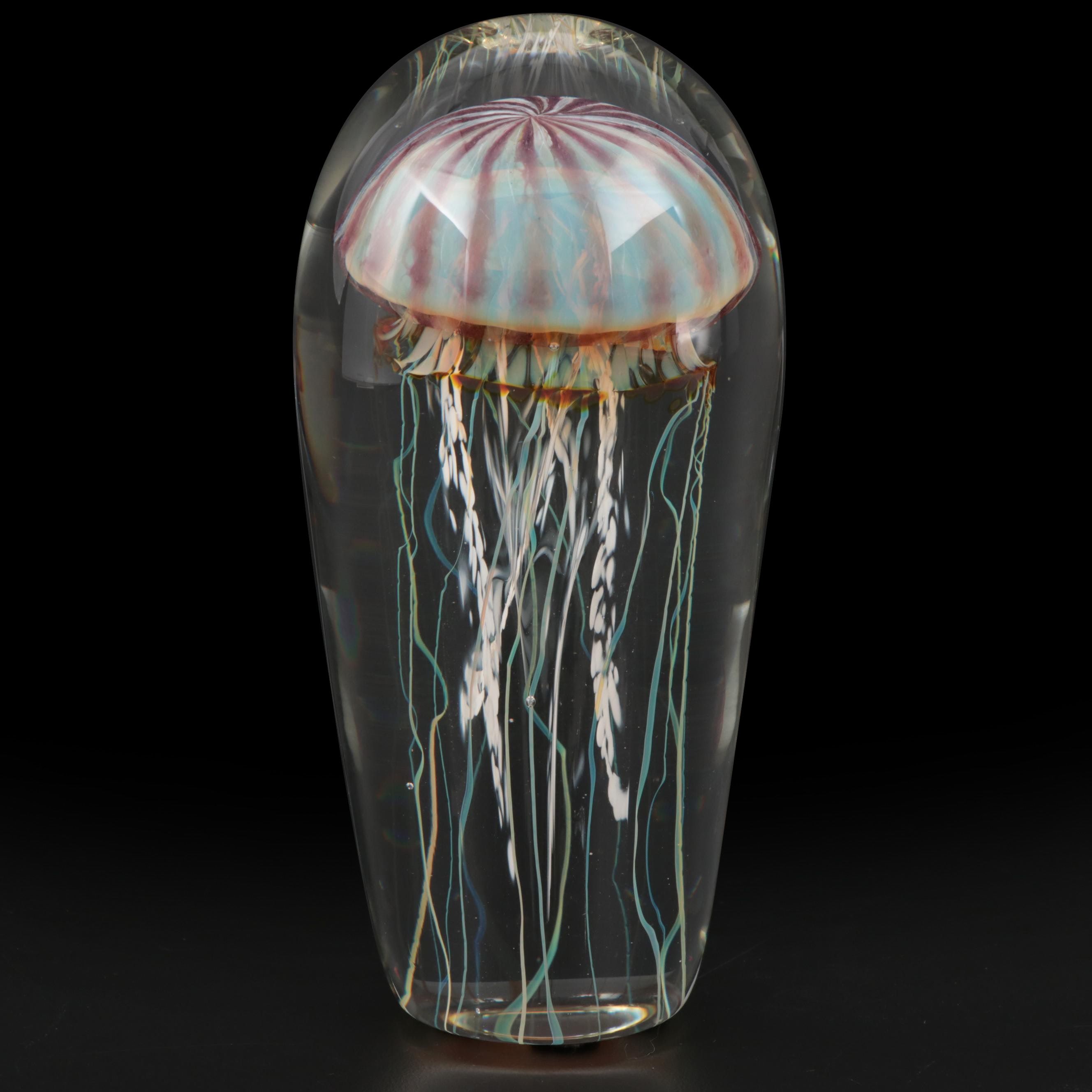 Satava Art Glass Jellyfish Paperweight