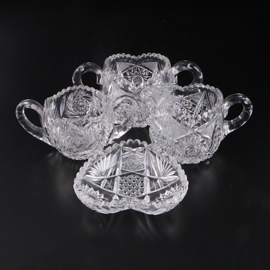 American Brilliant Cut Glass Cream and Sugar with Other Table Accessories