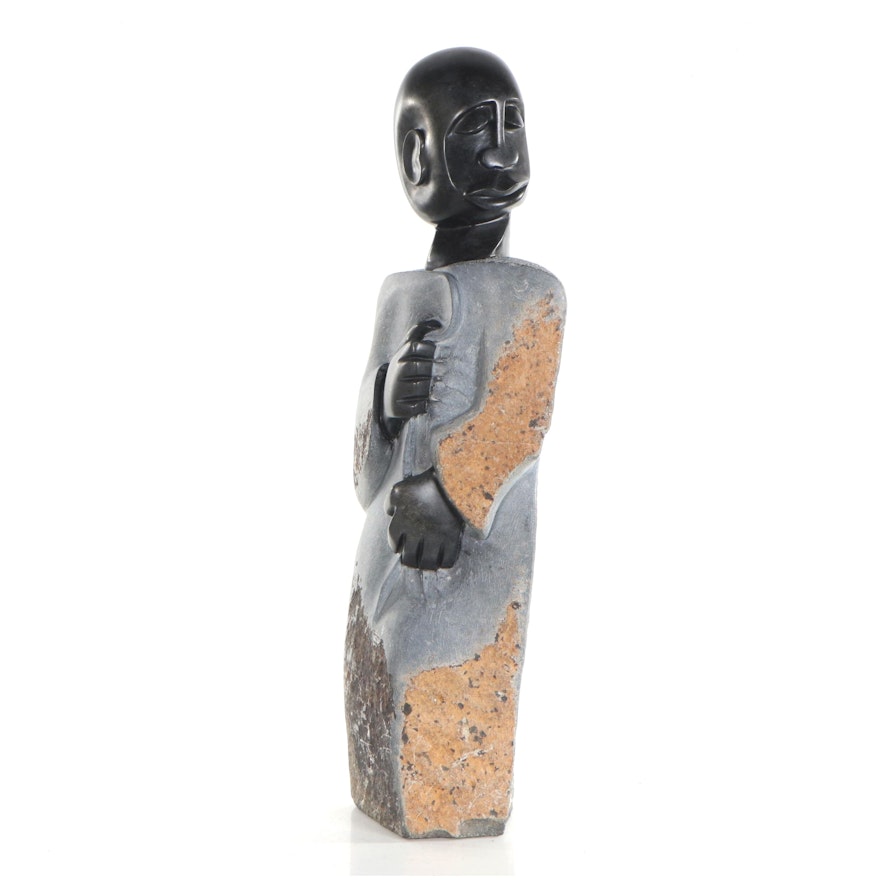S. Ndlovu Shona Style Stone Sculpture "Wise Man," Late 20th Century