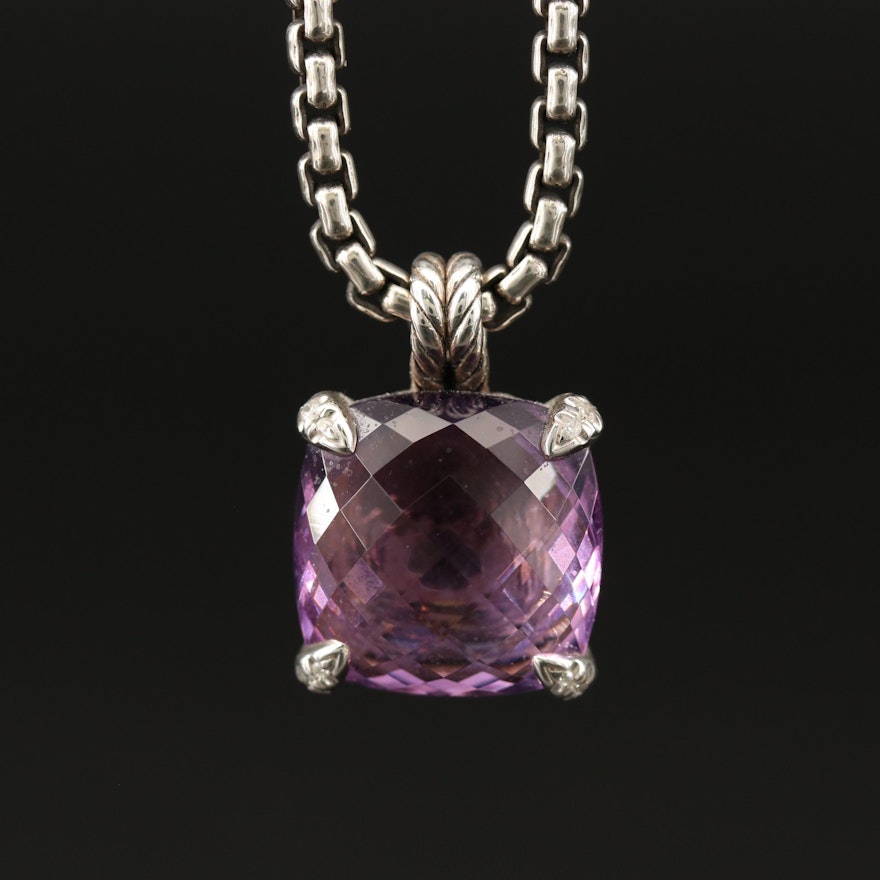 David Yurman Amethyst and Diamond "Chatelaine" Pendant Necklace with Pouch