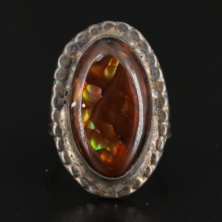 Western Style Sterling Silver Fire Agate Ring