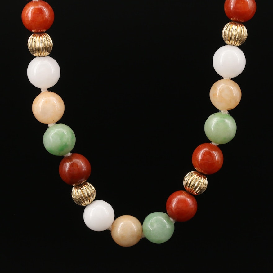 Jadeite Beaded Necklace with 14K Closure and Spacing Beads